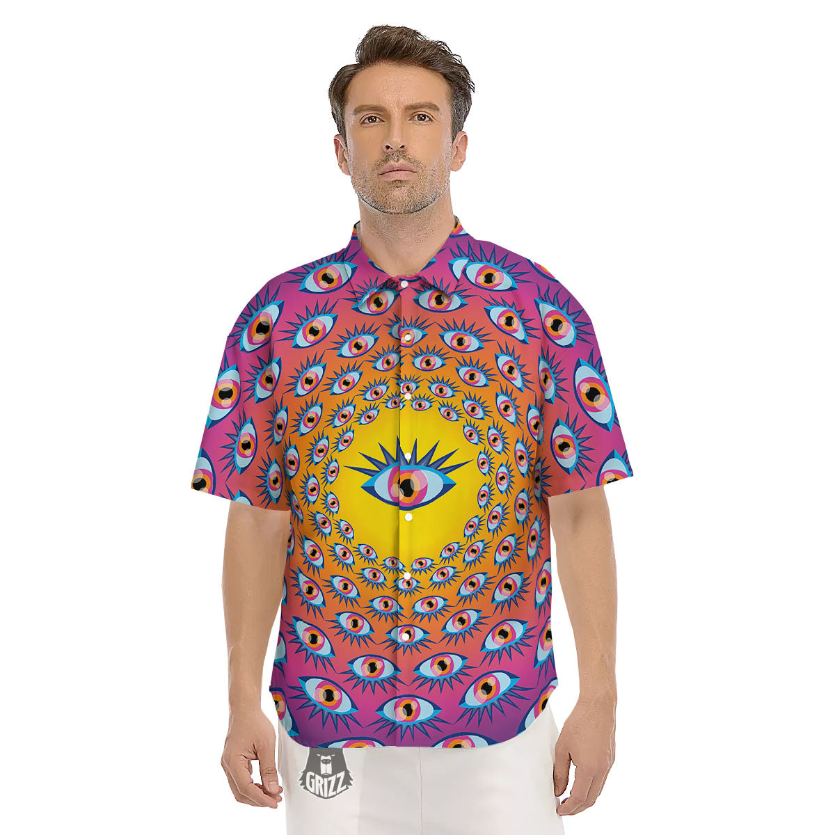 Trippy Psychedelic Eyes Print Men's Short Sleeve Shirts-grizzshop
