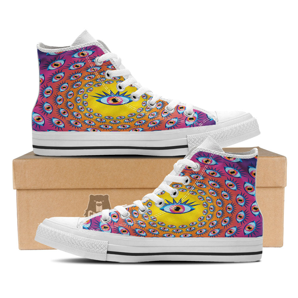 Trippy Psychedelic Eyes Print White High Top Shoes-grizzshop