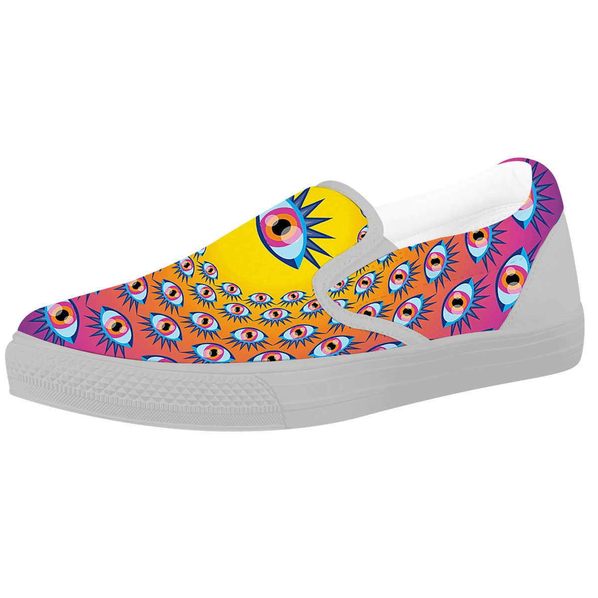 Trippy Psychedelic Eyes Print White Slip On Shoes-grizzshop