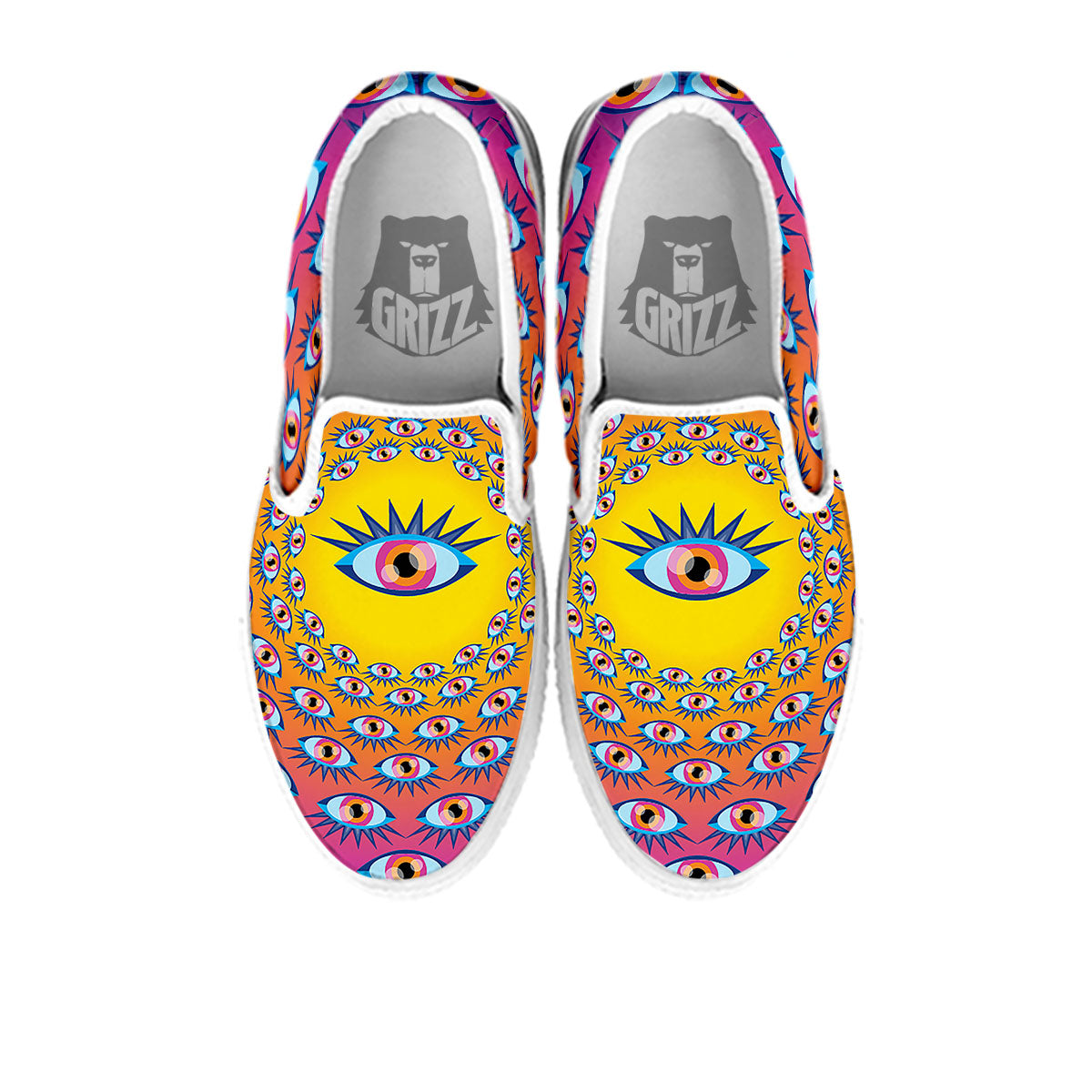 Trippy Psychedelic Eyes Print White Slip On Shoes-grizzshop