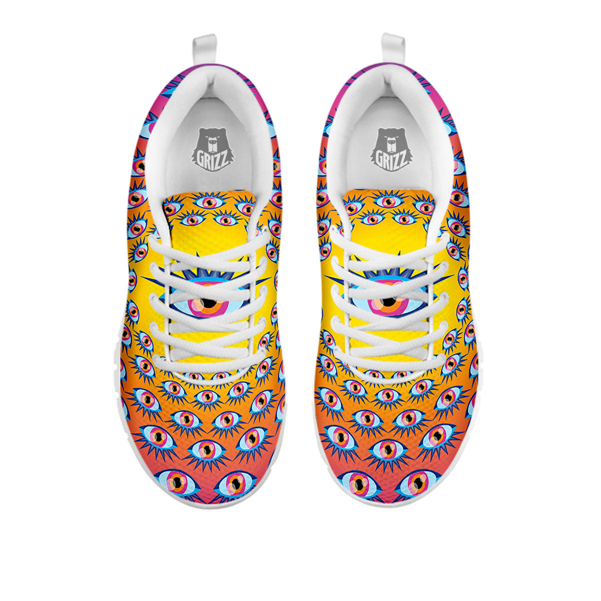 Trippy Psychedelic Eyes Print White Sneaker-grizzshop