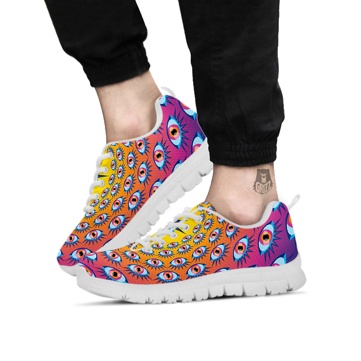 Trippy Psychedelic Eyes Print White Sneaker-grizzshop