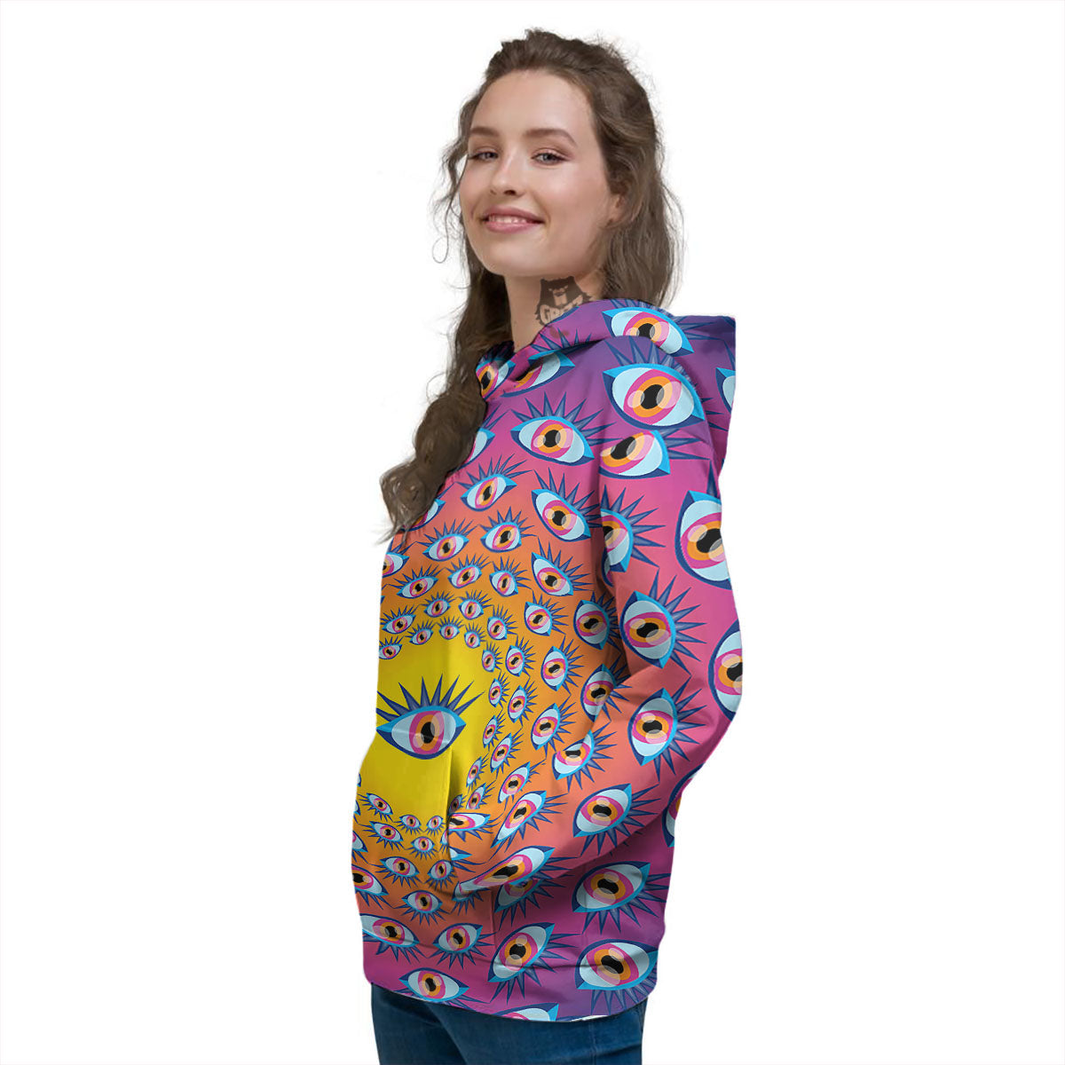 Trippy Psychedelic Eyes Print Women's Hoodie-grizzshop