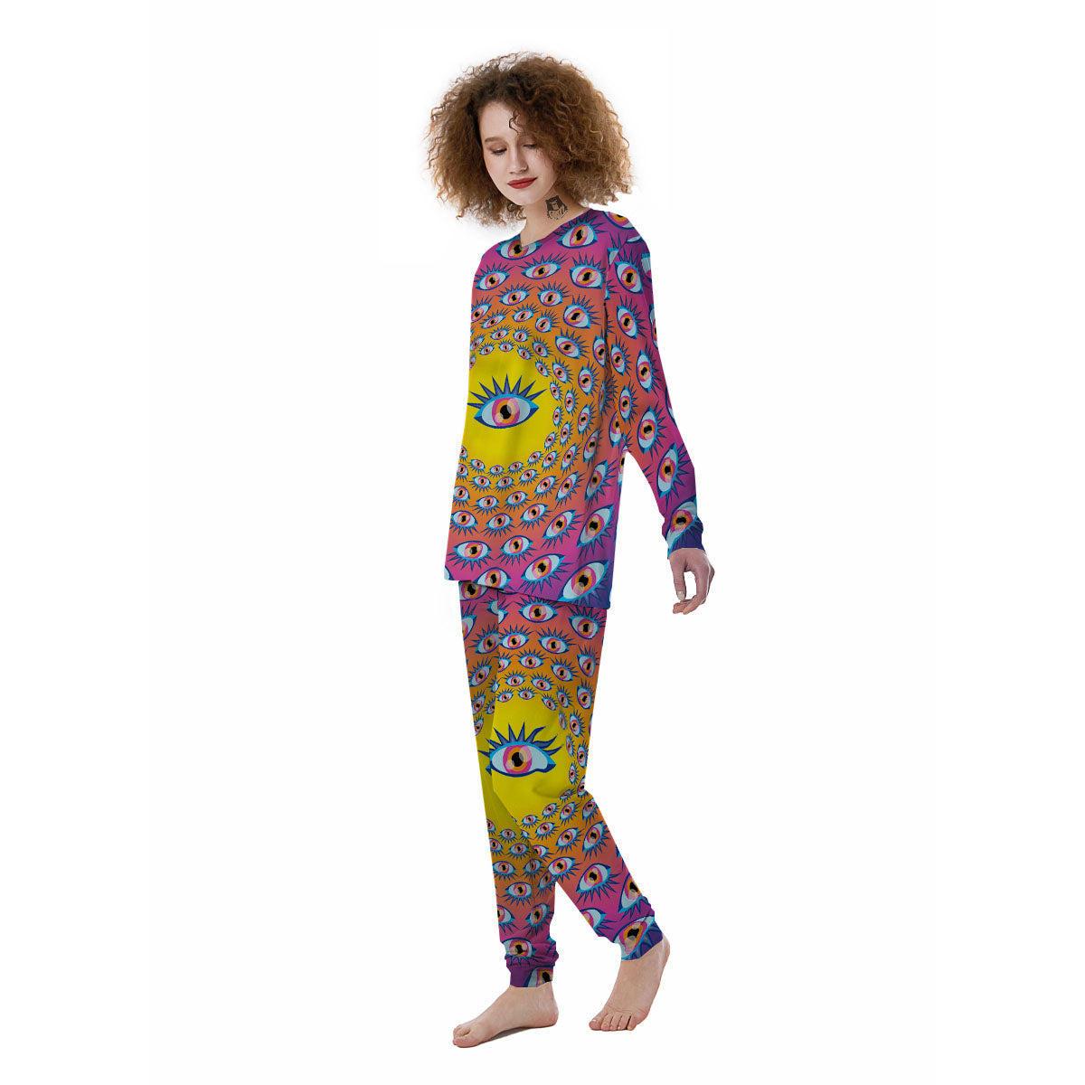 Trippy Psychedelic Eyes Print Women's Pajamas-grizzshop