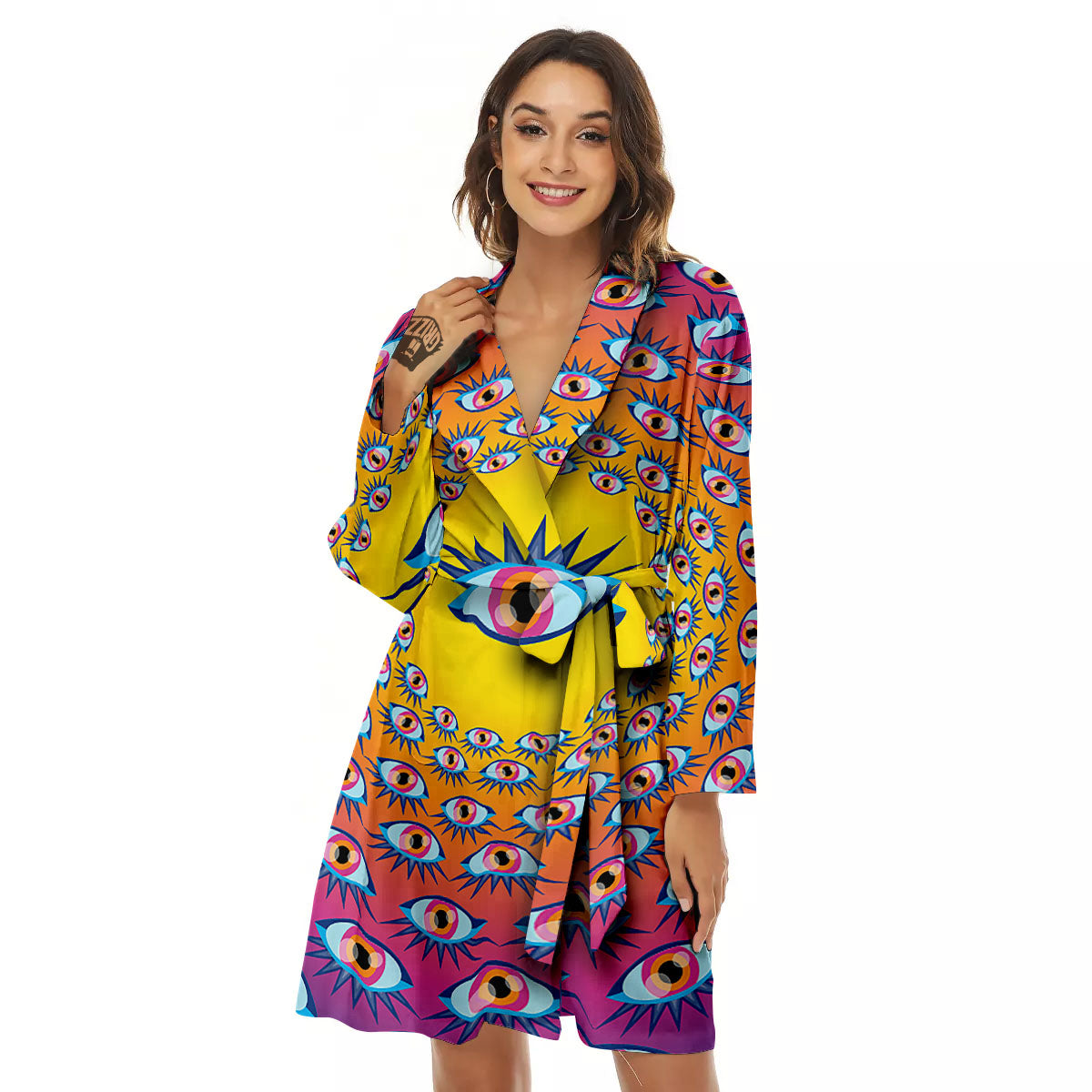 Trippy Psychedelic Eyes Print Women's Robe-grizzshop