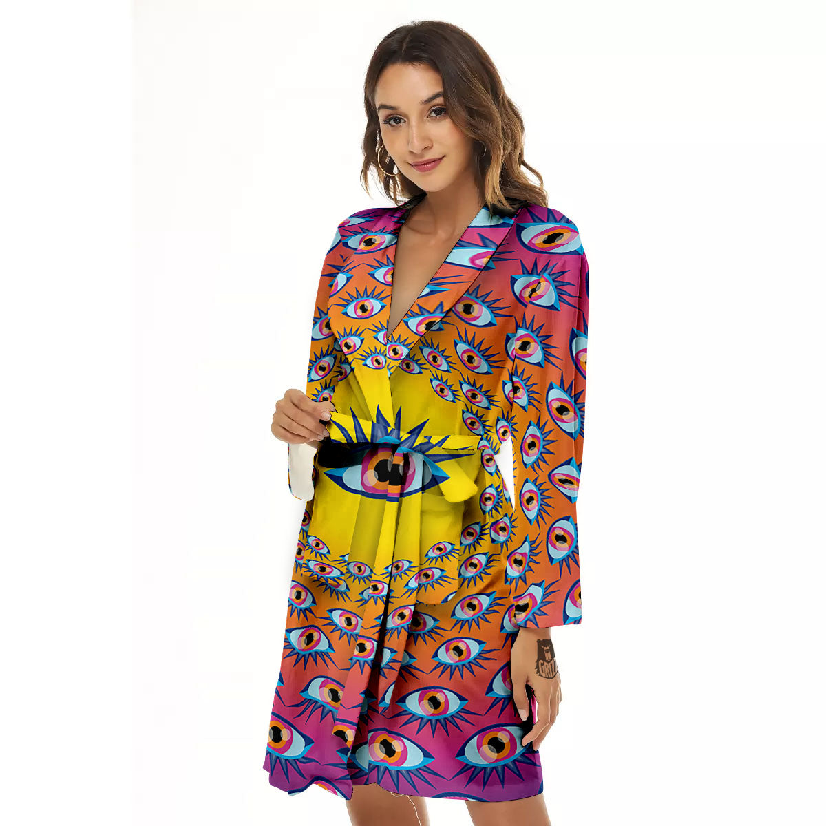 Trippy Psychedelic Eyes Print Women's Robe-grizzshop