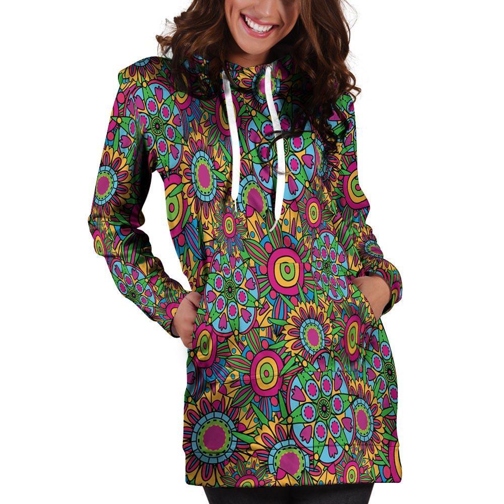 Trippy Psychedelic Floral Hoodie Dress-grizzshop