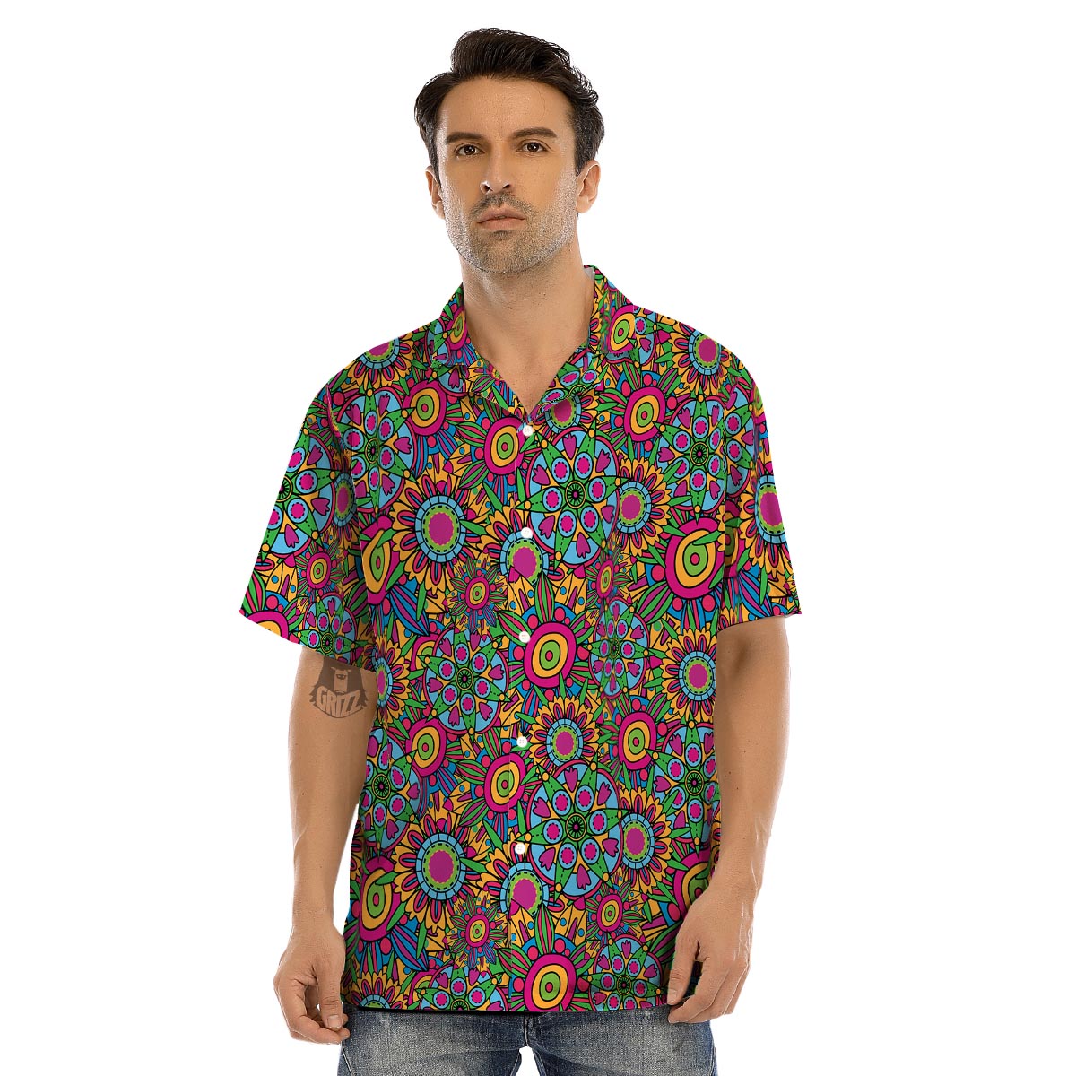 Trippy Psychedelic Floral Men’s Hawaiian Shirt-grizzshop