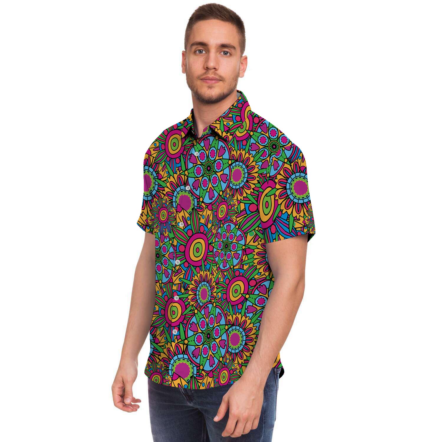 Trippy Psychedelic Floral Men's Short Sleeve Shirt-grizzshop