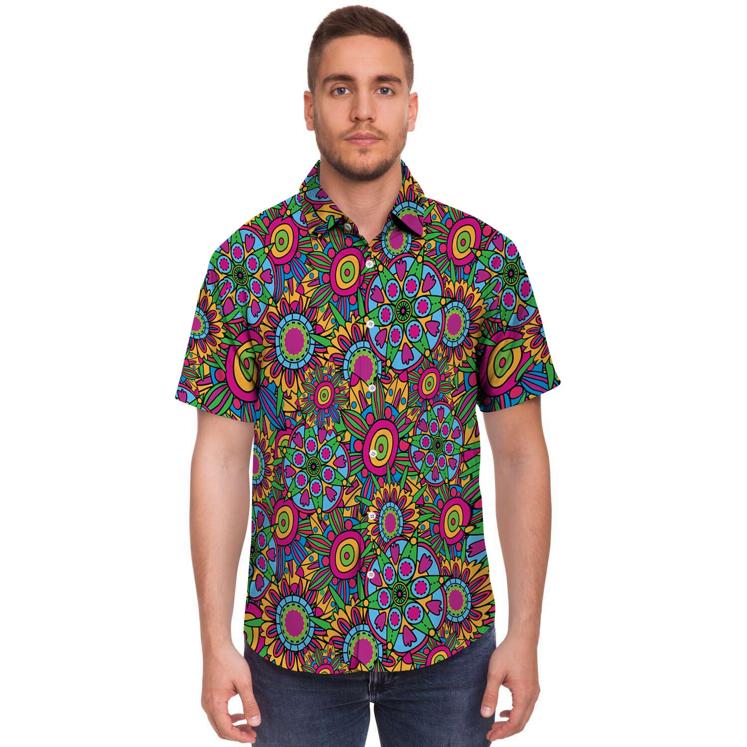 Trippy Psychedelic Floral Men's Short Sleeve Shirt-grizzshop