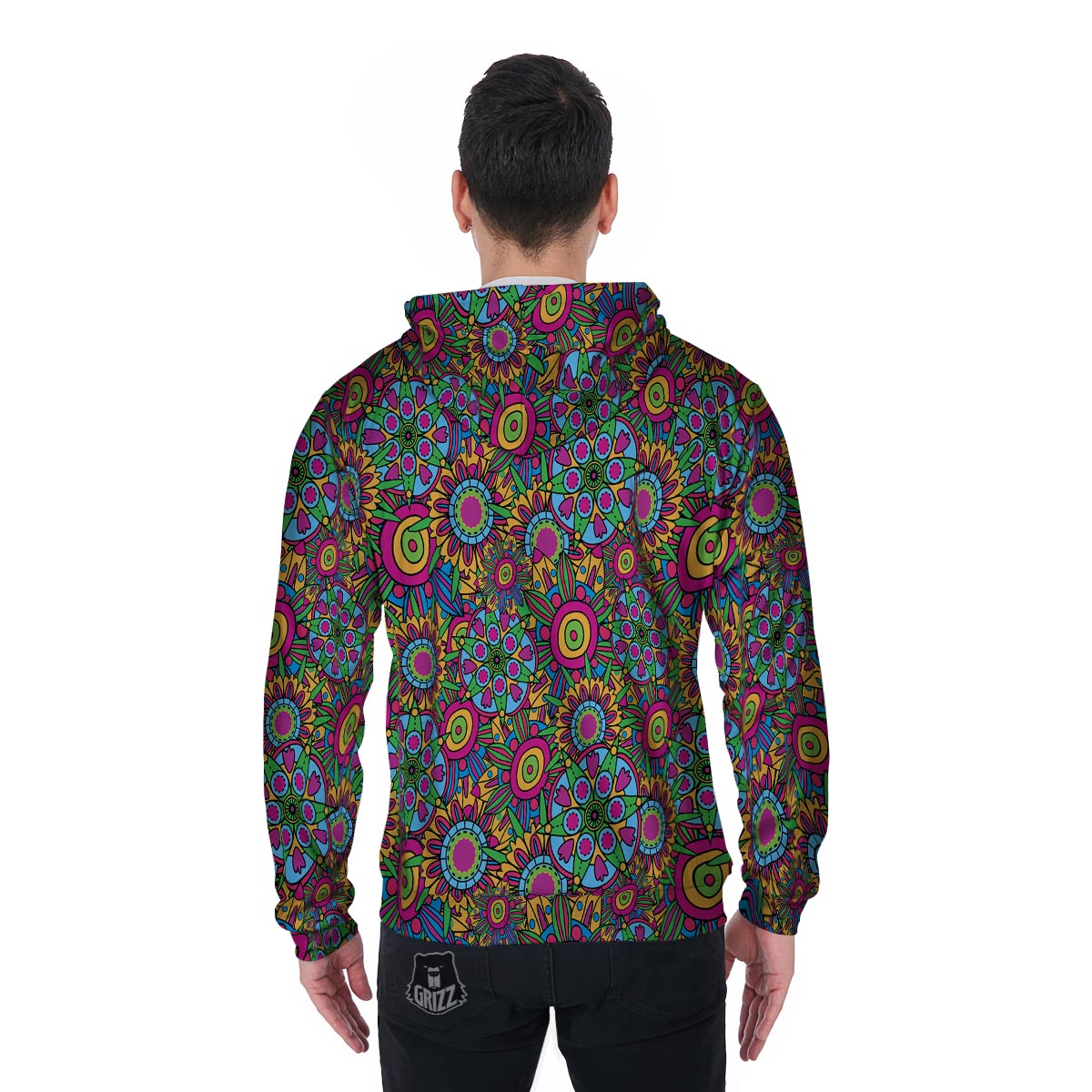 Trippy Psychedelic Floral Men's Zip Up Hoodie-grizzshop