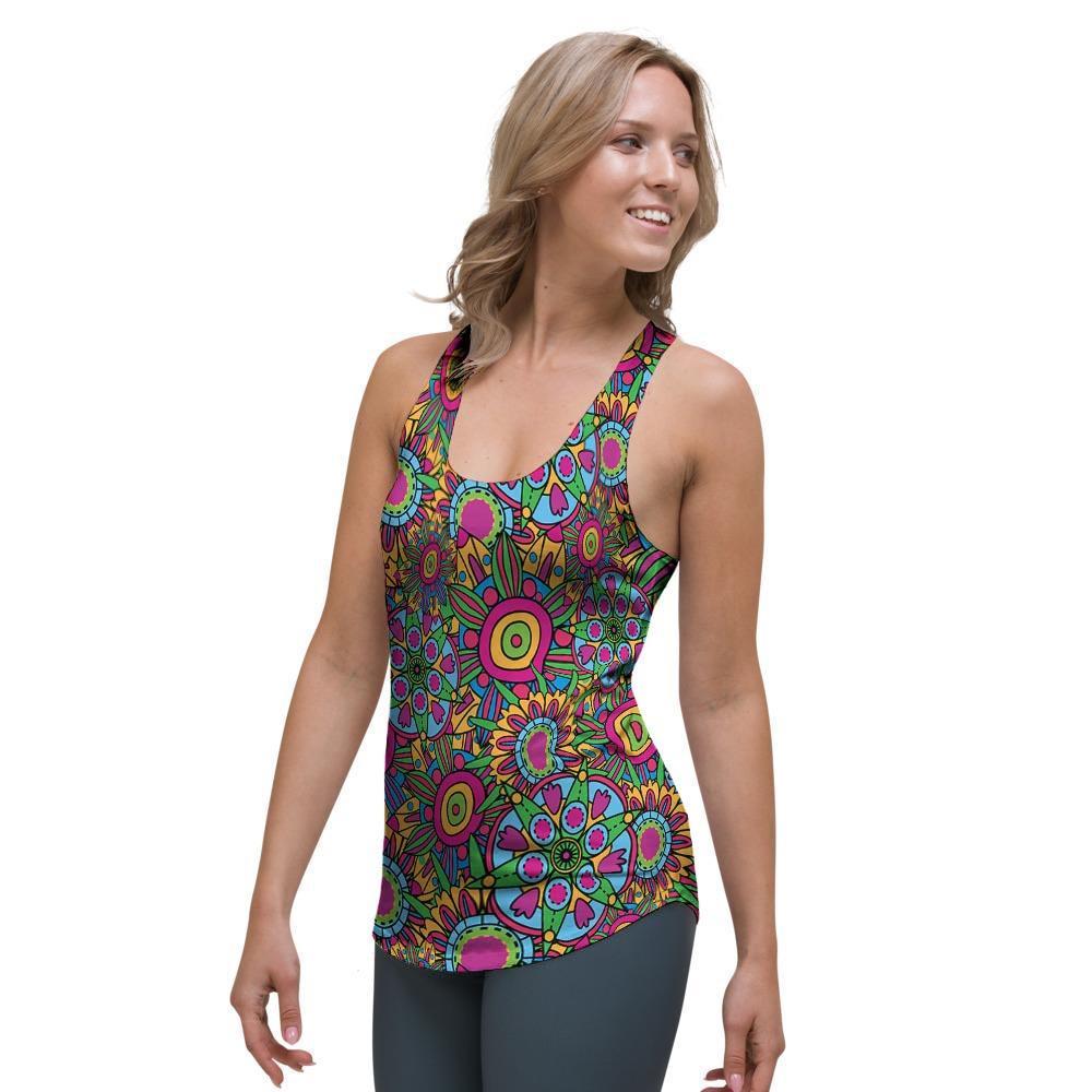 Trippy Psychedelic Floral Women's Racerback Tank Top-grizzshop