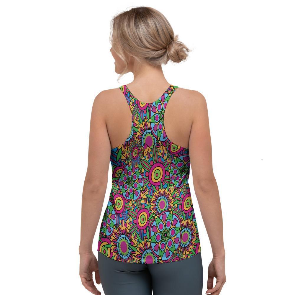 Trippy Psychedelic Floral Women's Racerback Tank Top-grizzshop