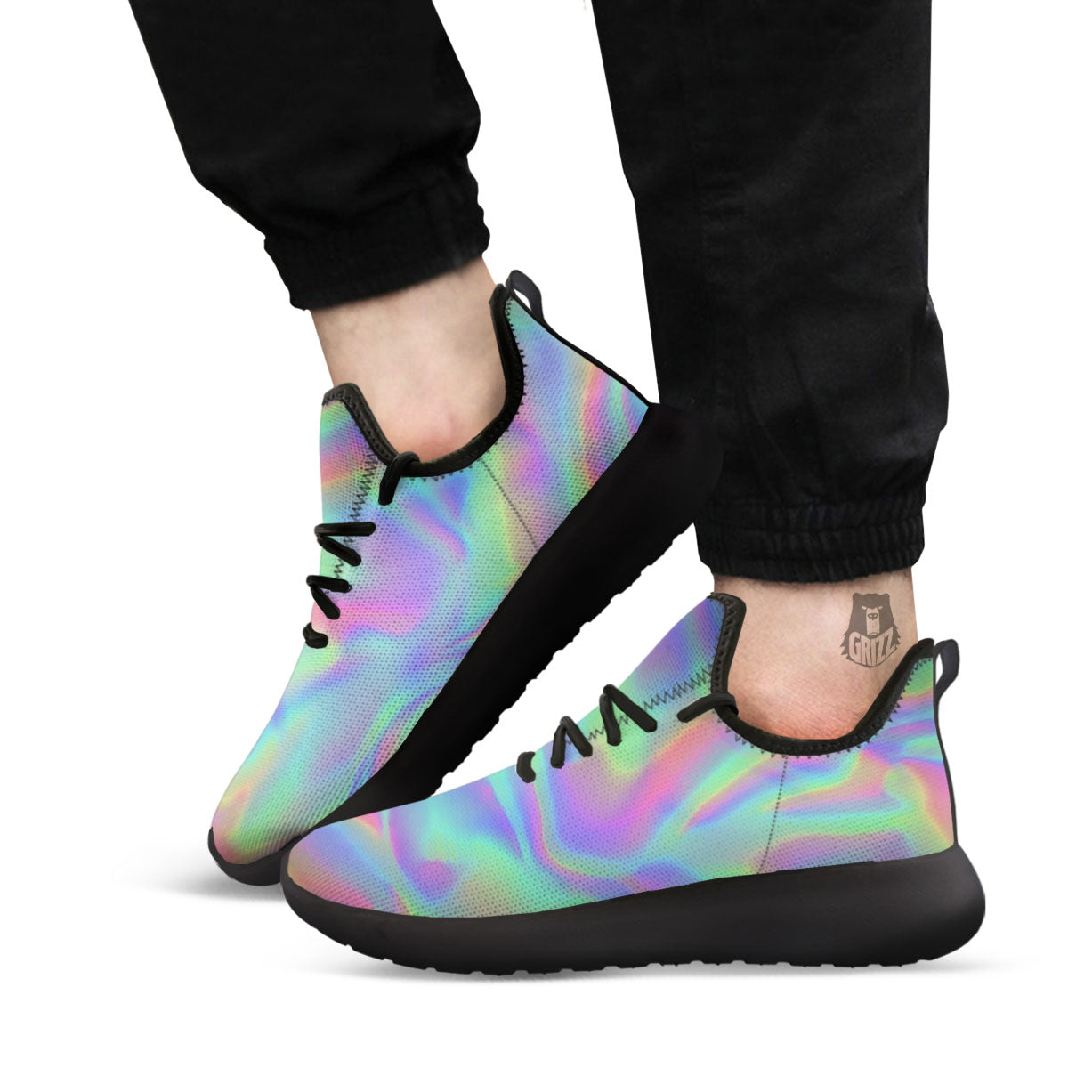 Trippy Psychedelic Holographic Print Black Athletic Shoes-grizzshop
