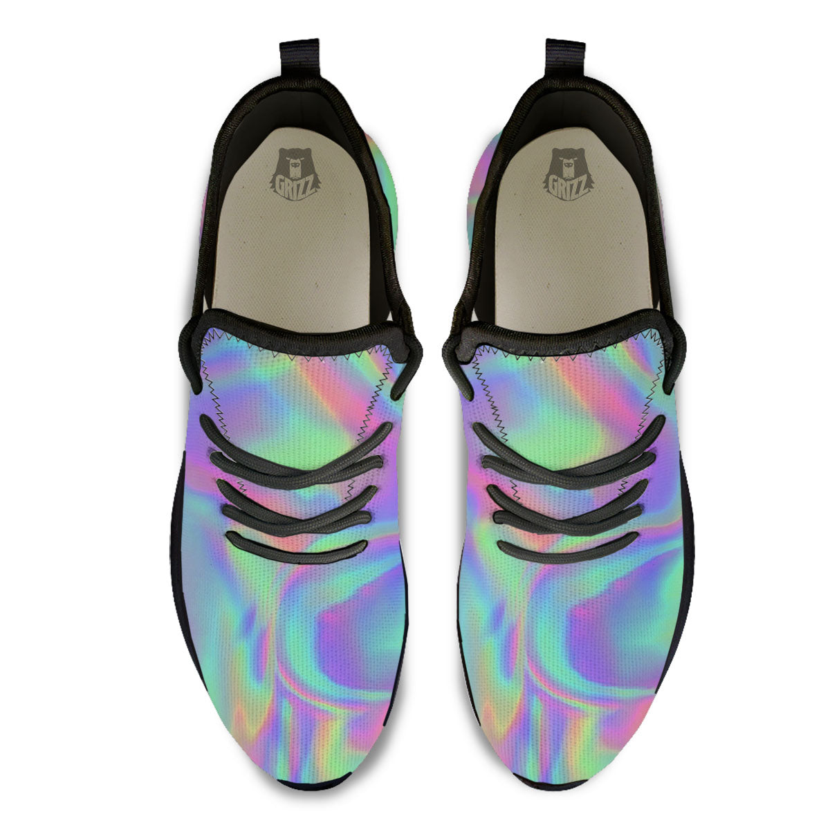 Trippy Psychedelic Holographic Print Black Athletic Shoes-grizzshop