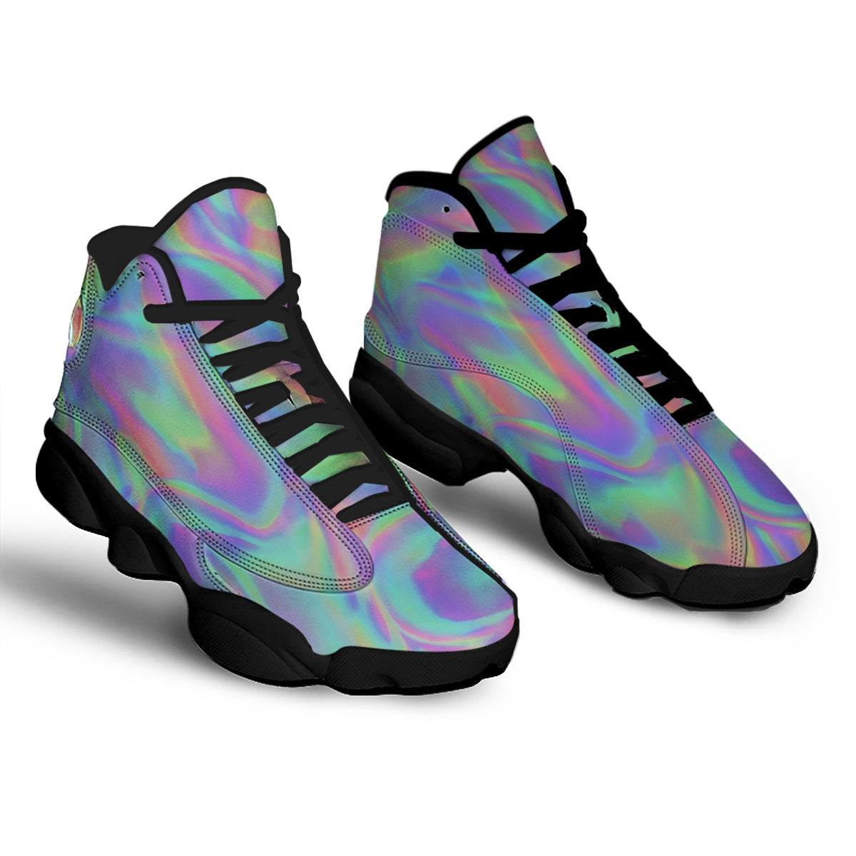 Trippy Psychedelic Holographic Print Black Basketball Shoes-grizzshop