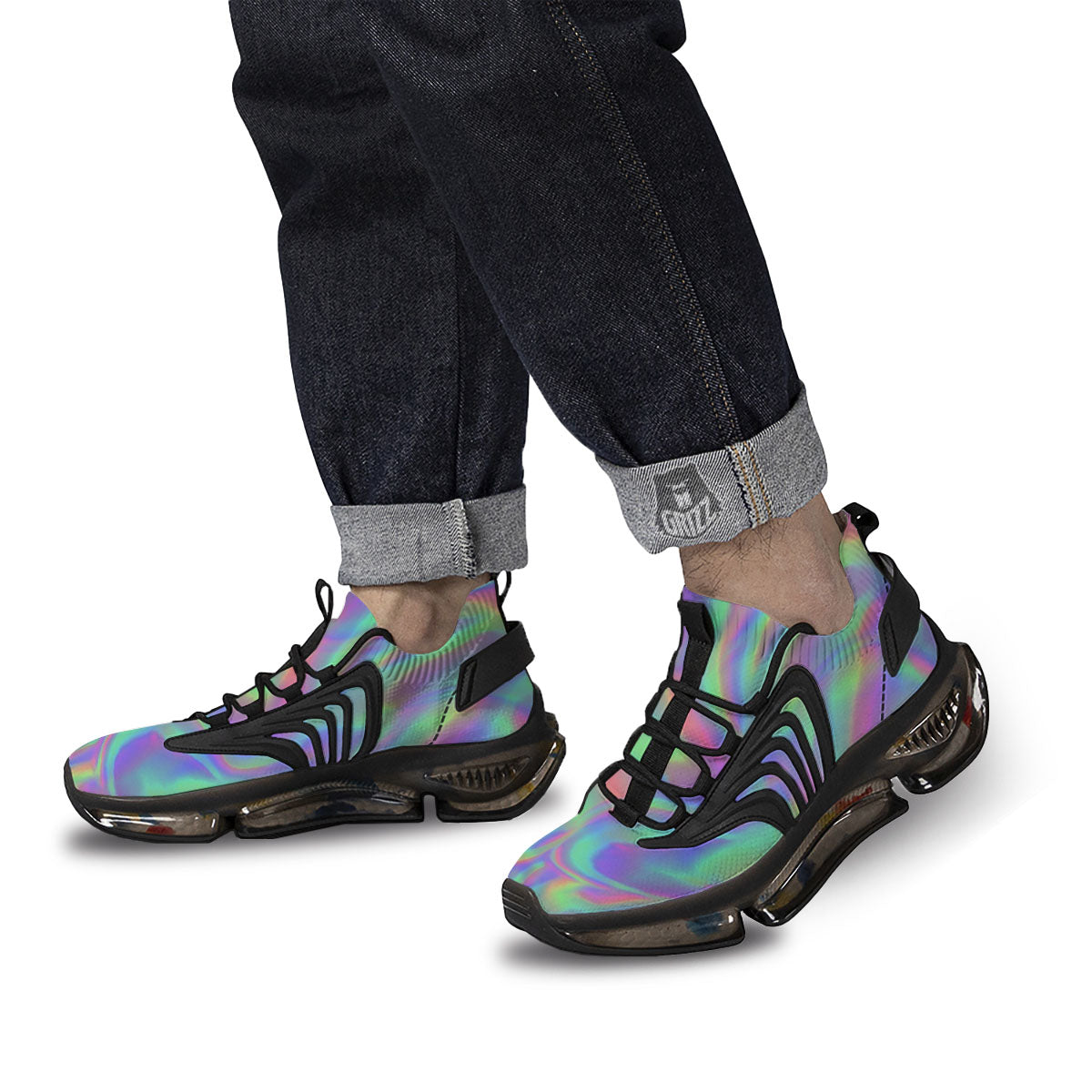 Trippy Psychedelic Holographic Print Black Gym Shoes-grizzshop