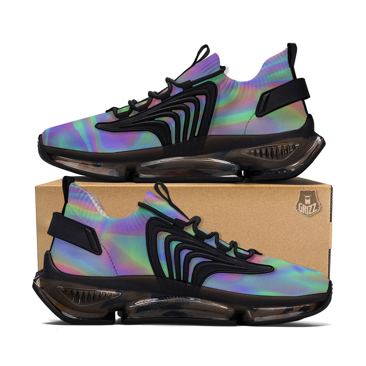 Trippy Psychedelic Holographic Print Black Gym Shoes-grizzshop