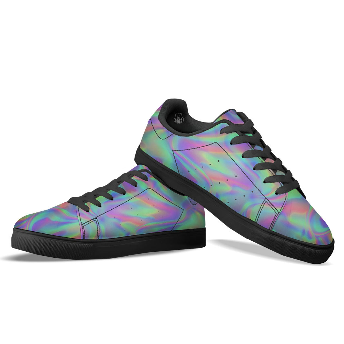 Trippy Psychedelic Holographic Print Black Low Top Sneakers-grizzshop