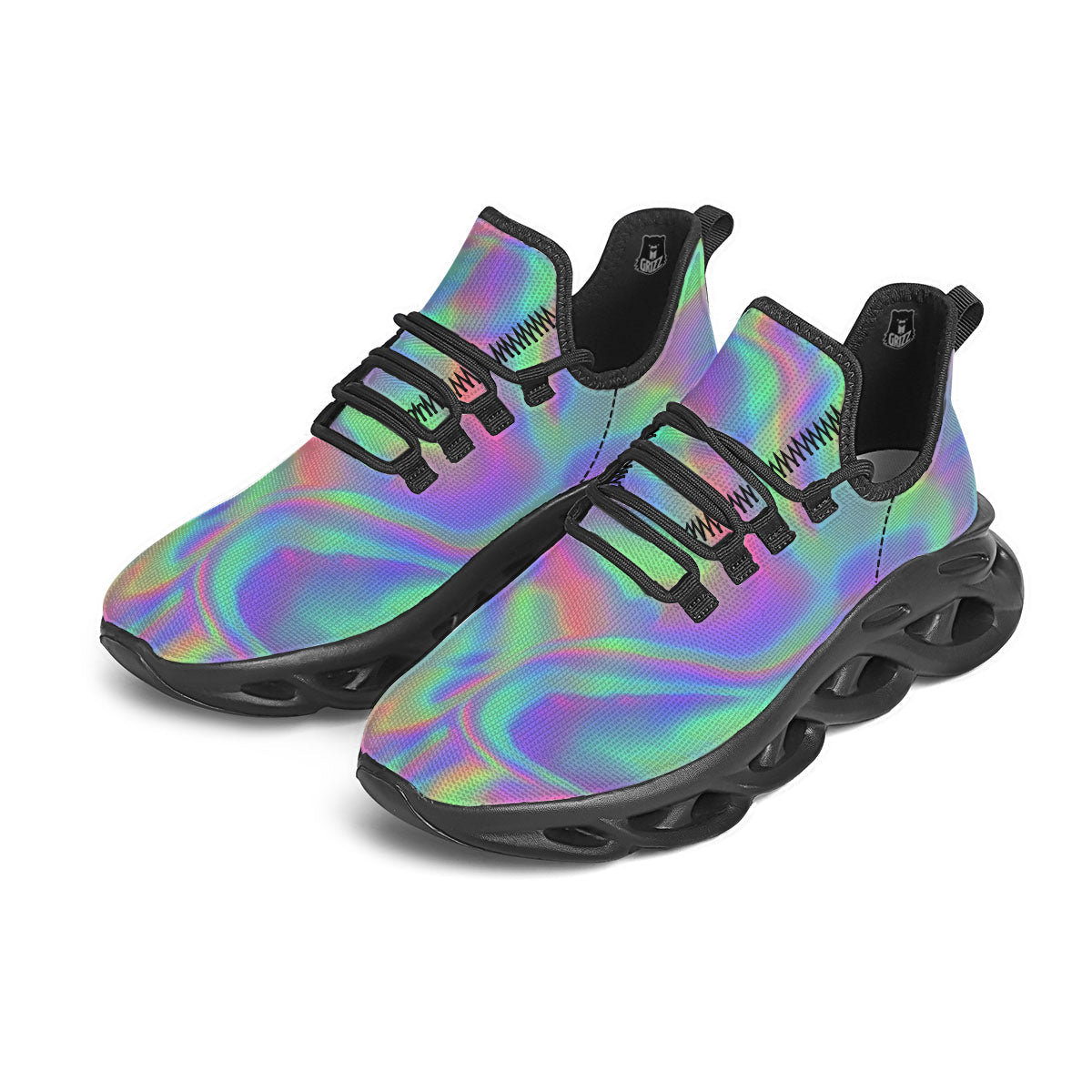 Trippy Psychedelic Holographic Print Black Running Shoes-grizzshop