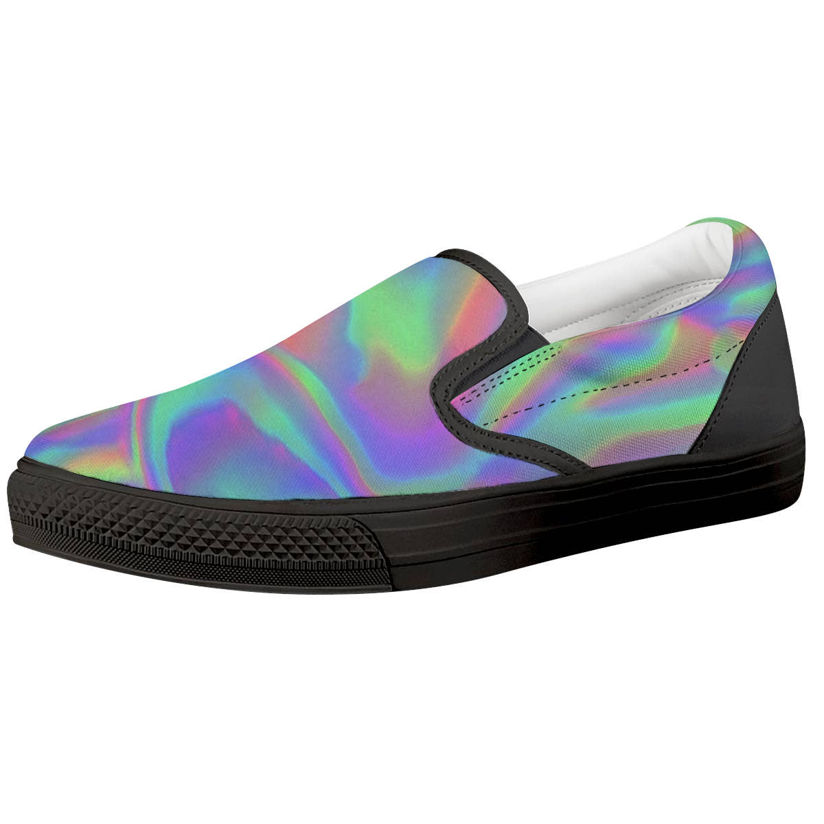 Trippy Psychedelic Holographic Print Black Slip On Shoes-grizzshop