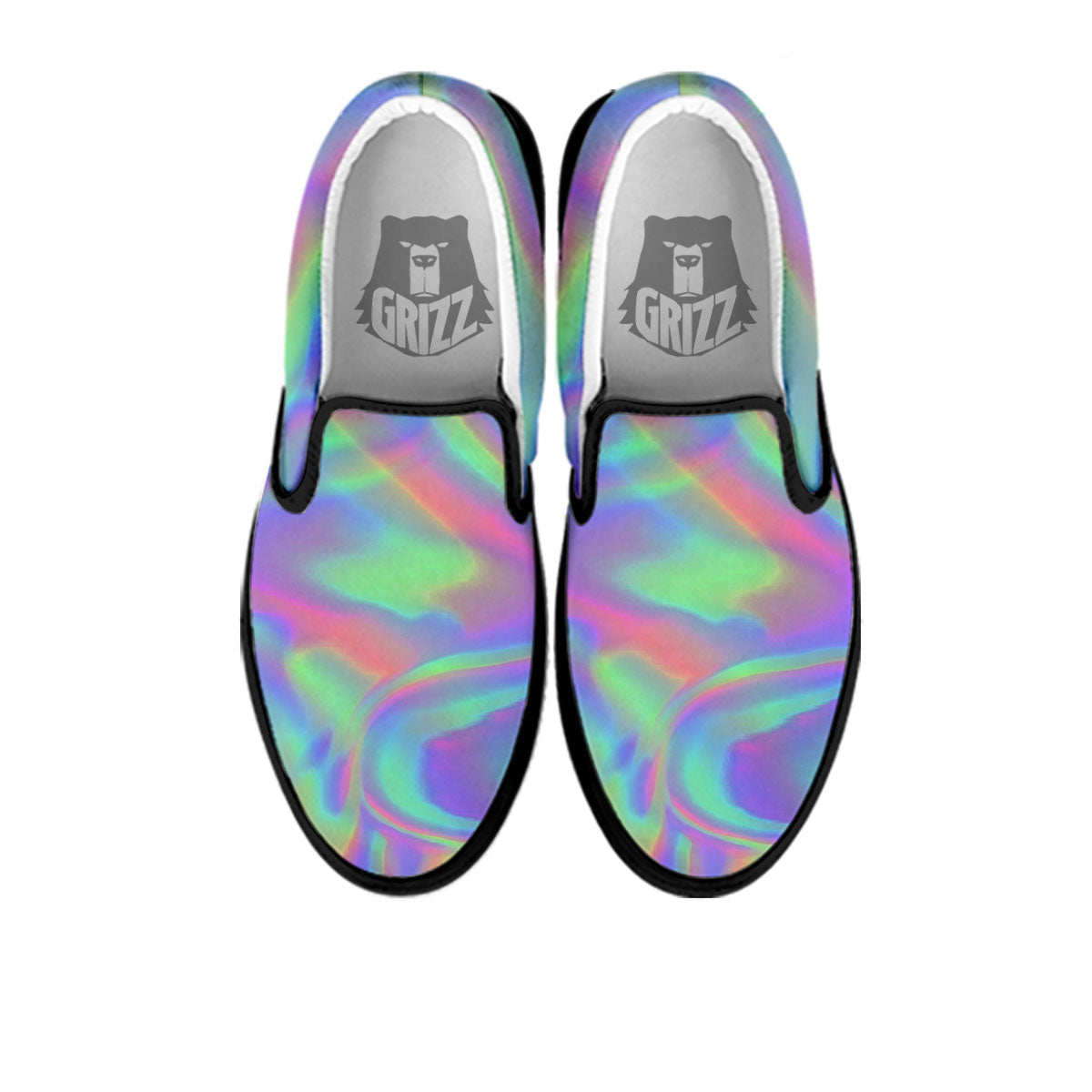 Trippy Psychedelic Holographic Print Black Slip On Shoes-grizzshop