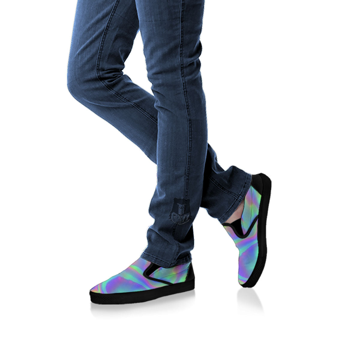 Trippy Psychedelic Holographic Print Black Slip On Shoes-grizzshop