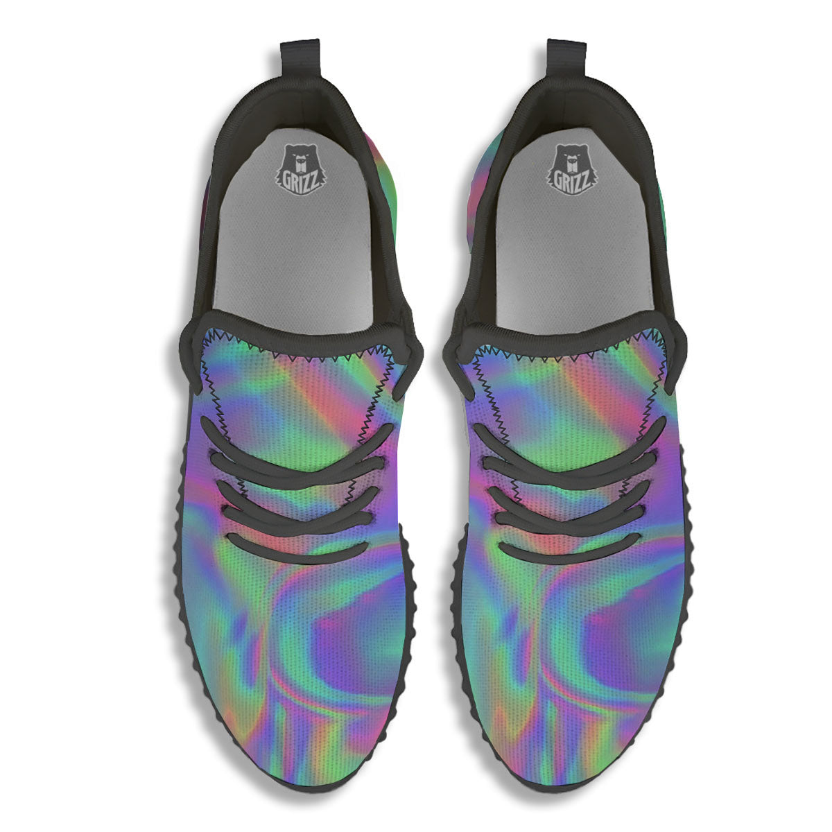 Trippy Psychedelic Holographic Print Black Walking Shoes-grizzshop
