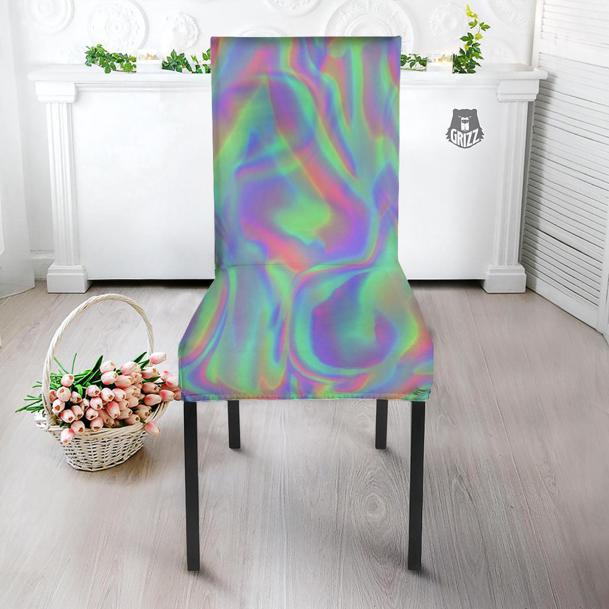 Trippy Psychedelic Holographic Print Dining Chair Slipcover-grizzshop