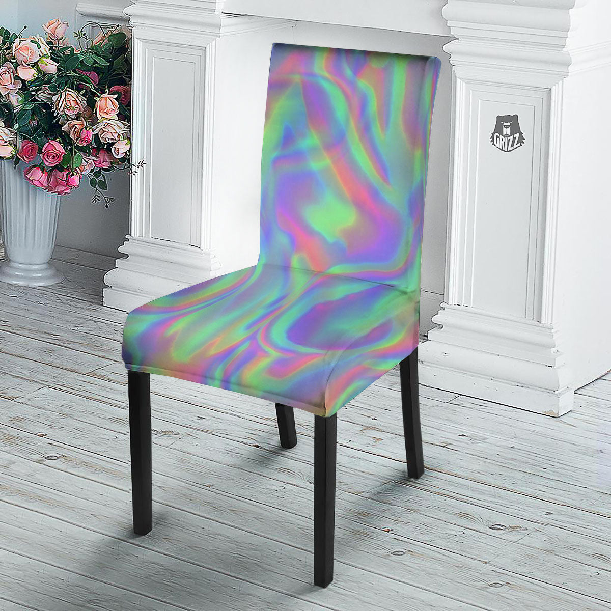 Trippy Psychedelic Holographic Print Dining Chair Slipcover-grizzshop