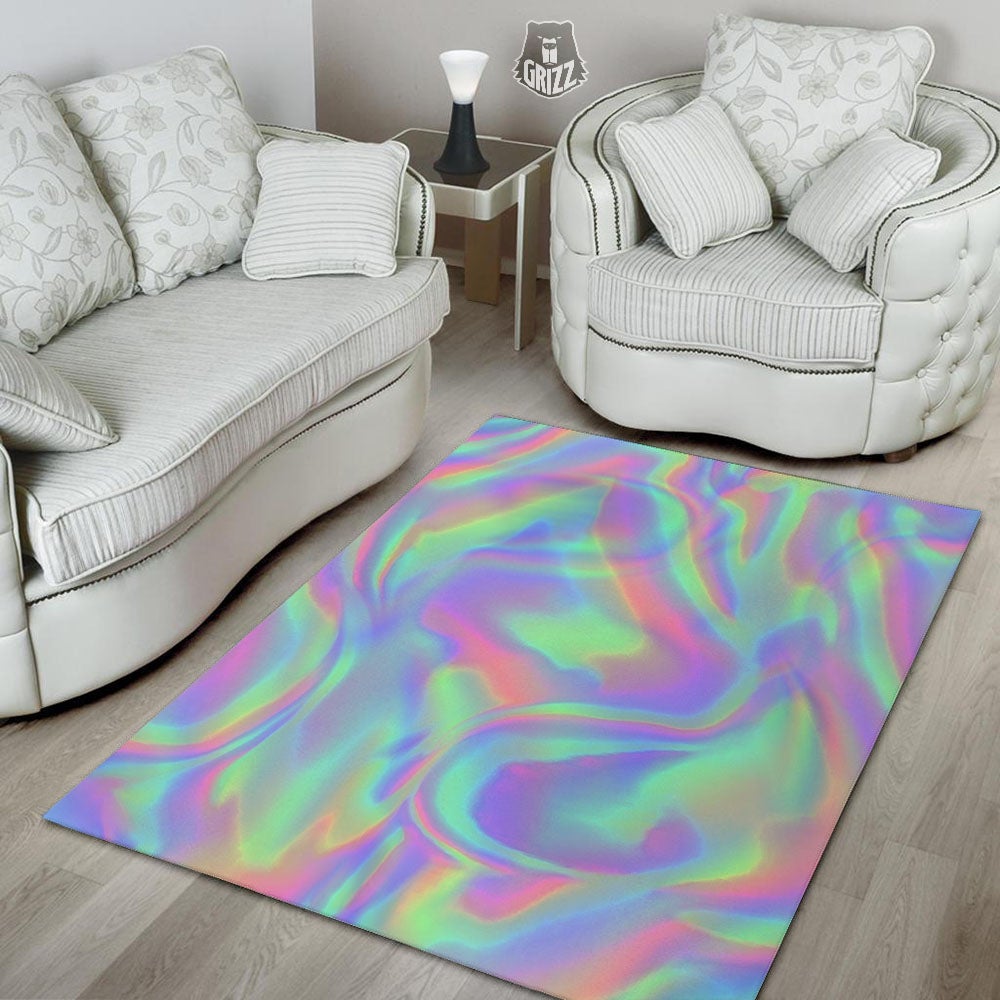 Trippy Psychedelic Holographic Print Floor Mat-grizzshop