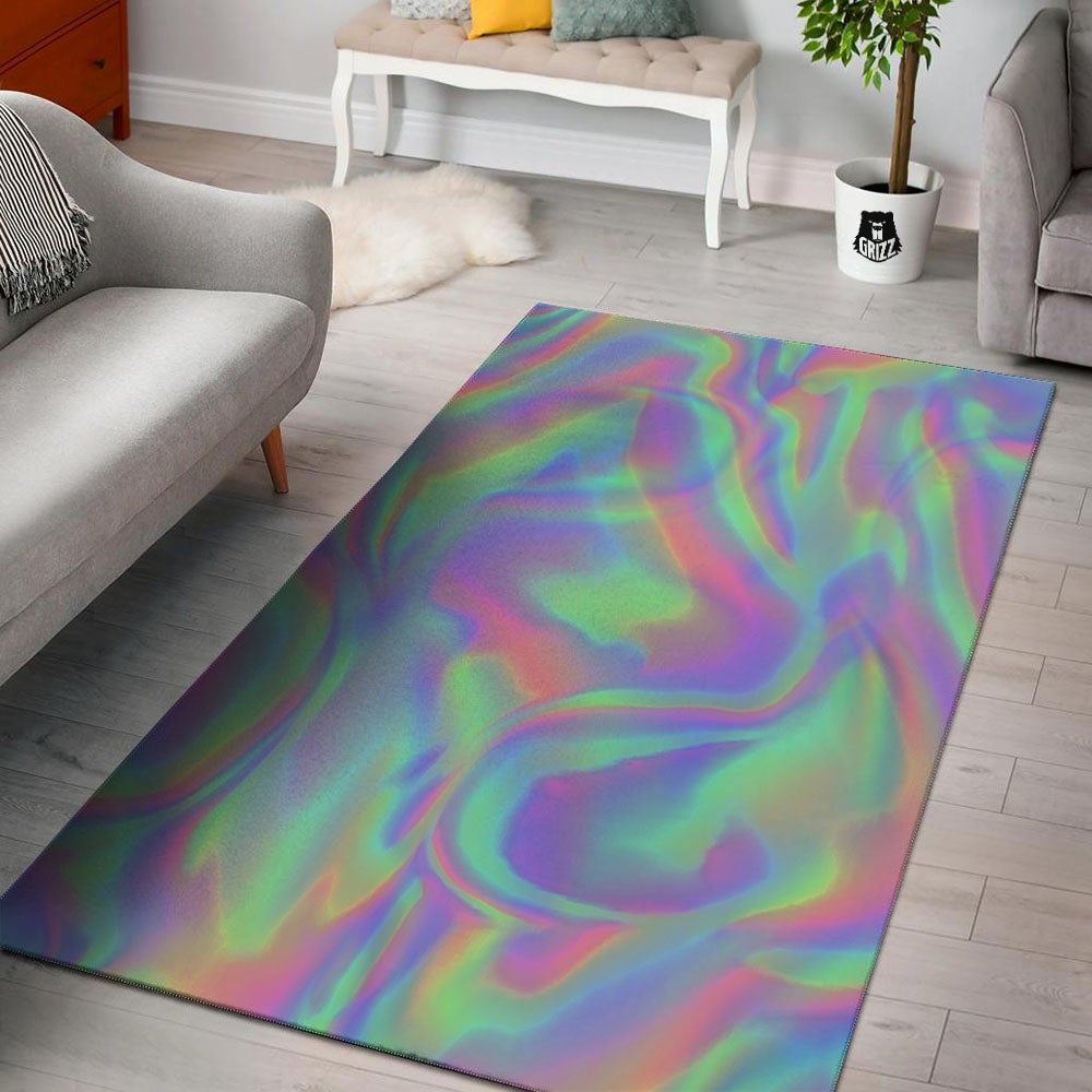 Trippy Psychedelic Holographic Print Floor Mat-grizzshop
