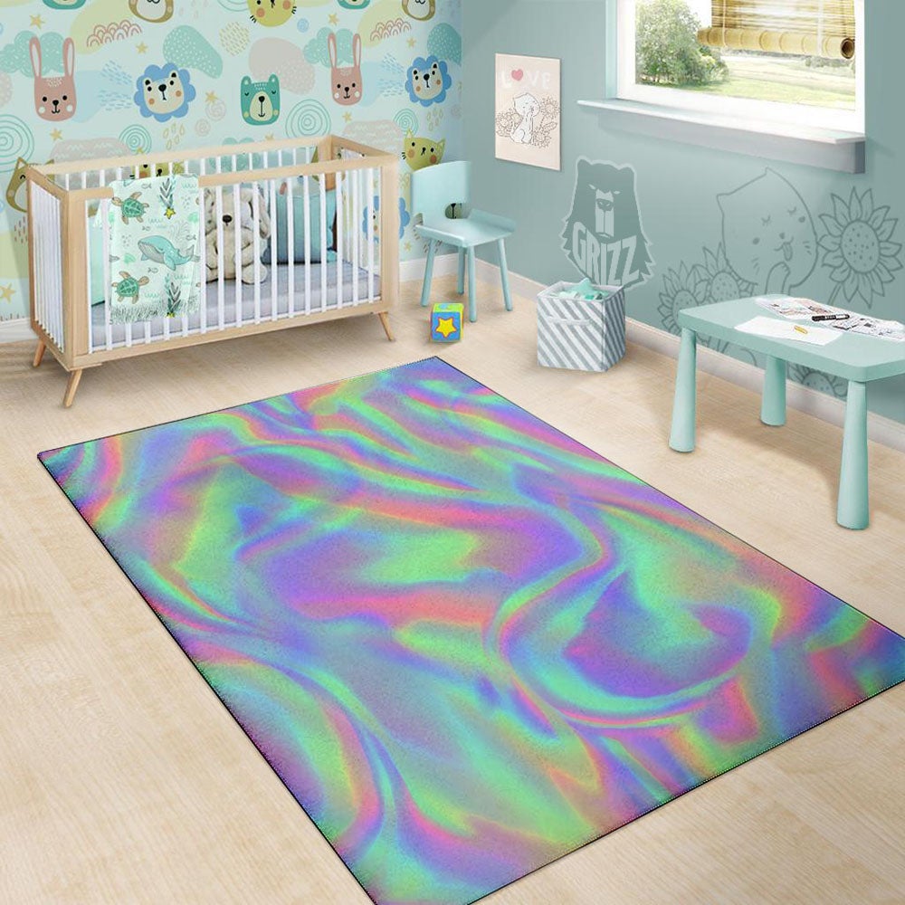 Trippy Psychedelic Holographic Print Floor Mat-grizzshop