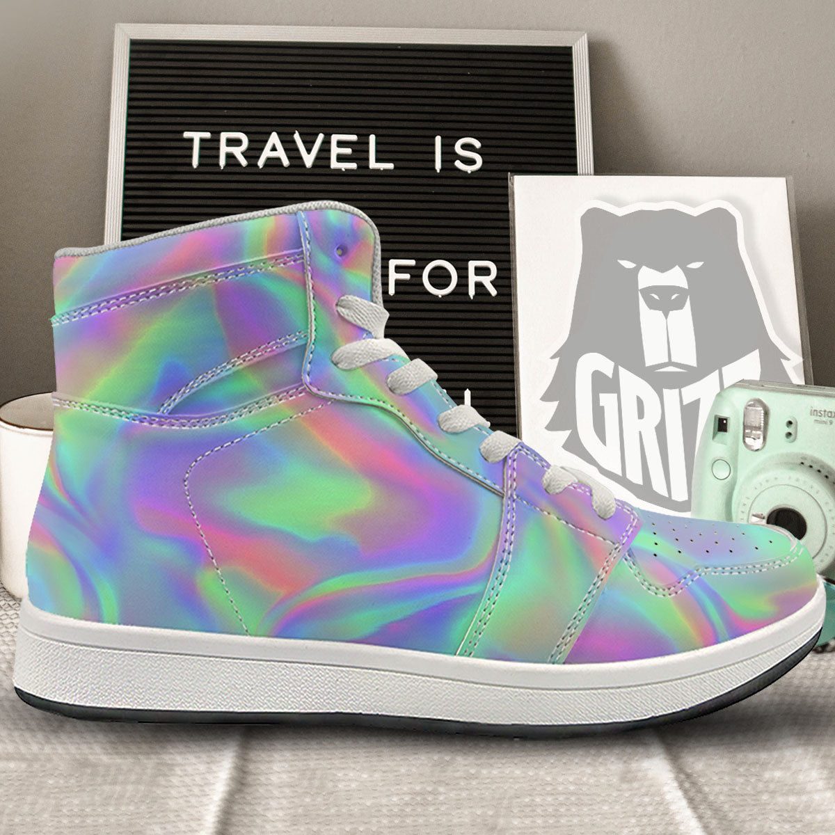 Trippy Psychedelic Holographic Print High Top Sneakers-grizzshop