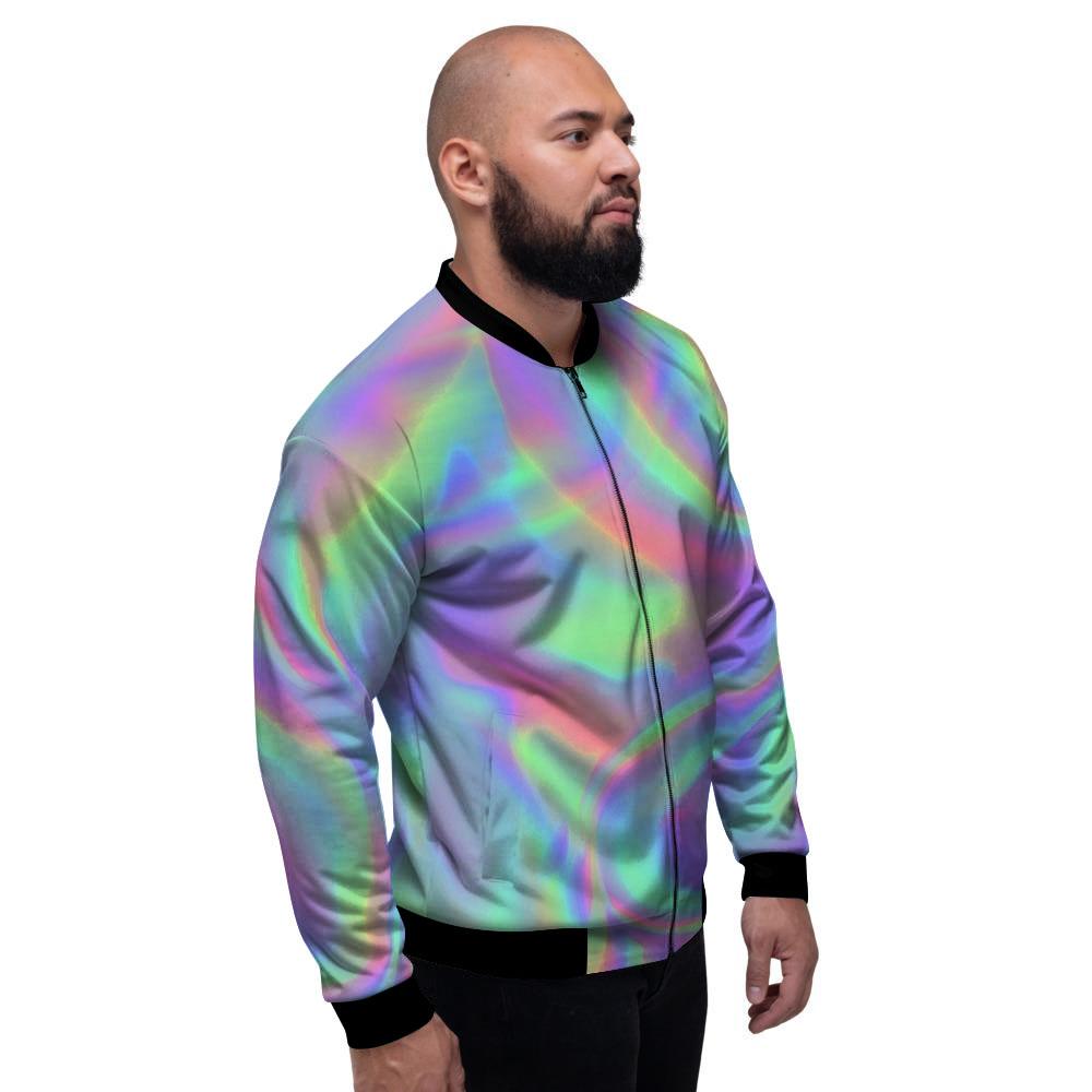 Trippy Psychedelic Holographic Print Men's Bomber Jacket-grizzshop