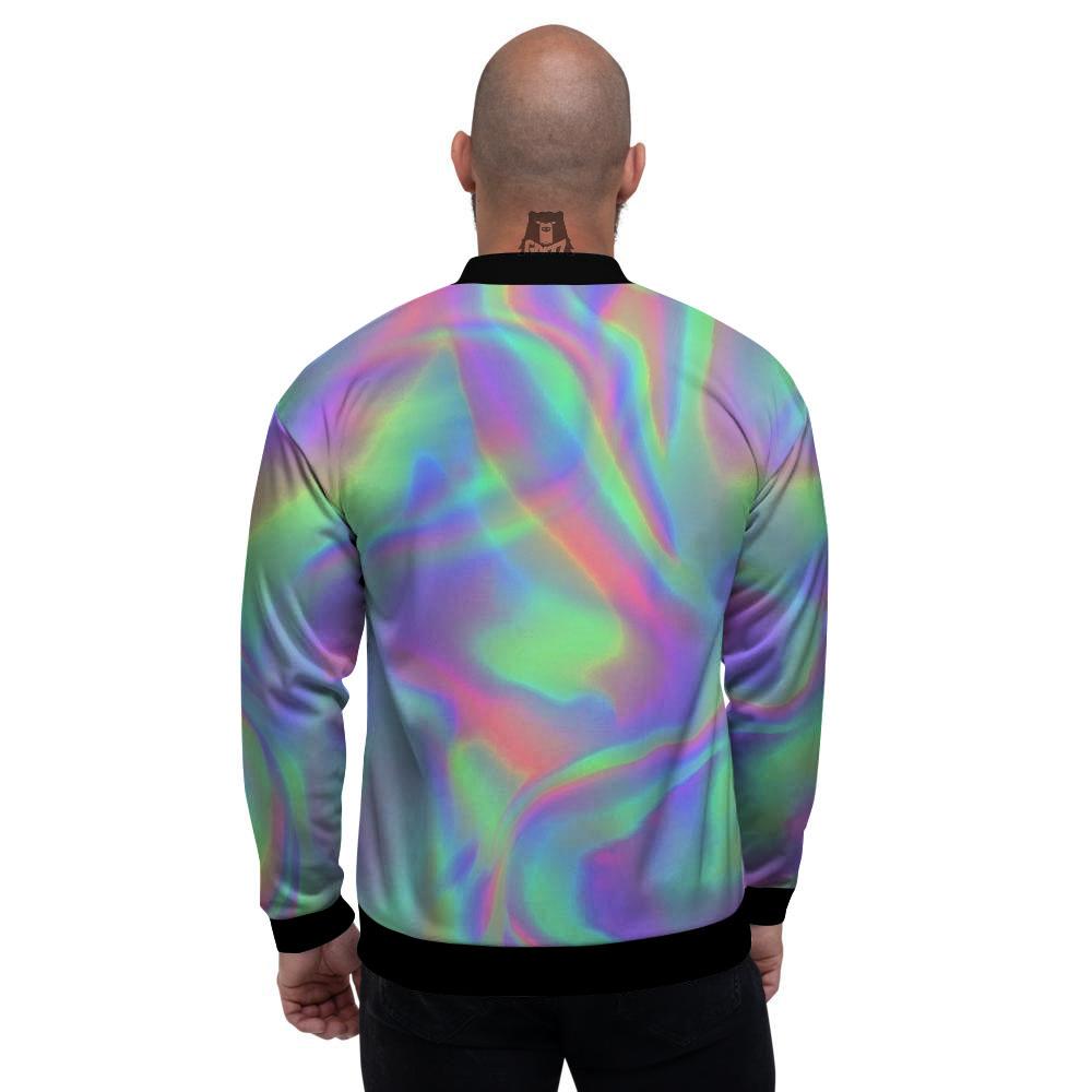 Trippy Psychedelic Holographic Print Men's Bomber Jacket-grizzshop