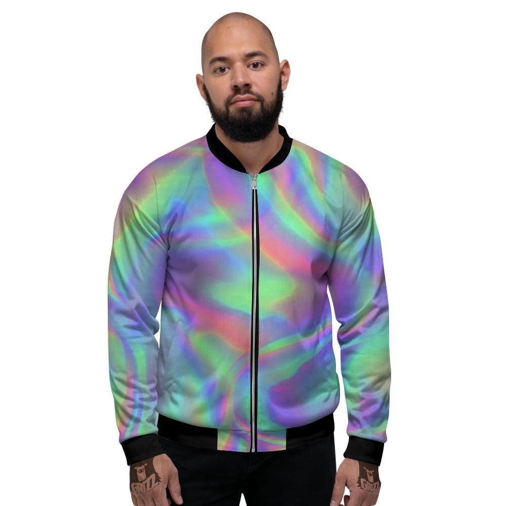 Trippy Psychedelic Holographic Print Men's Bomber Jacket-grizzshop