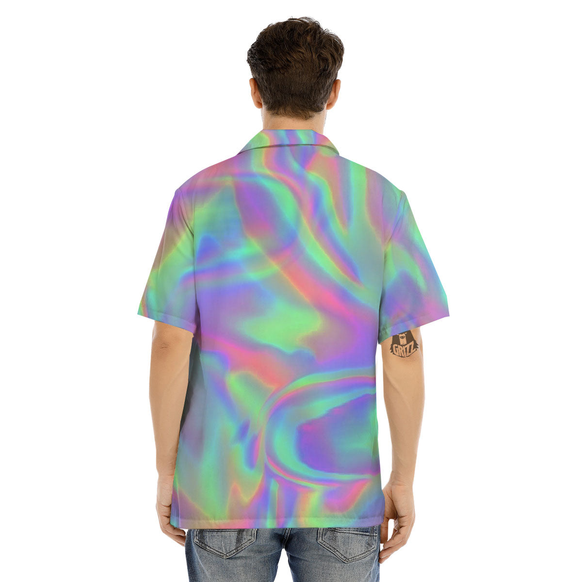 Trippy Psychedelic Holographic Print Men's Hawaiian Shirt-grizzshop