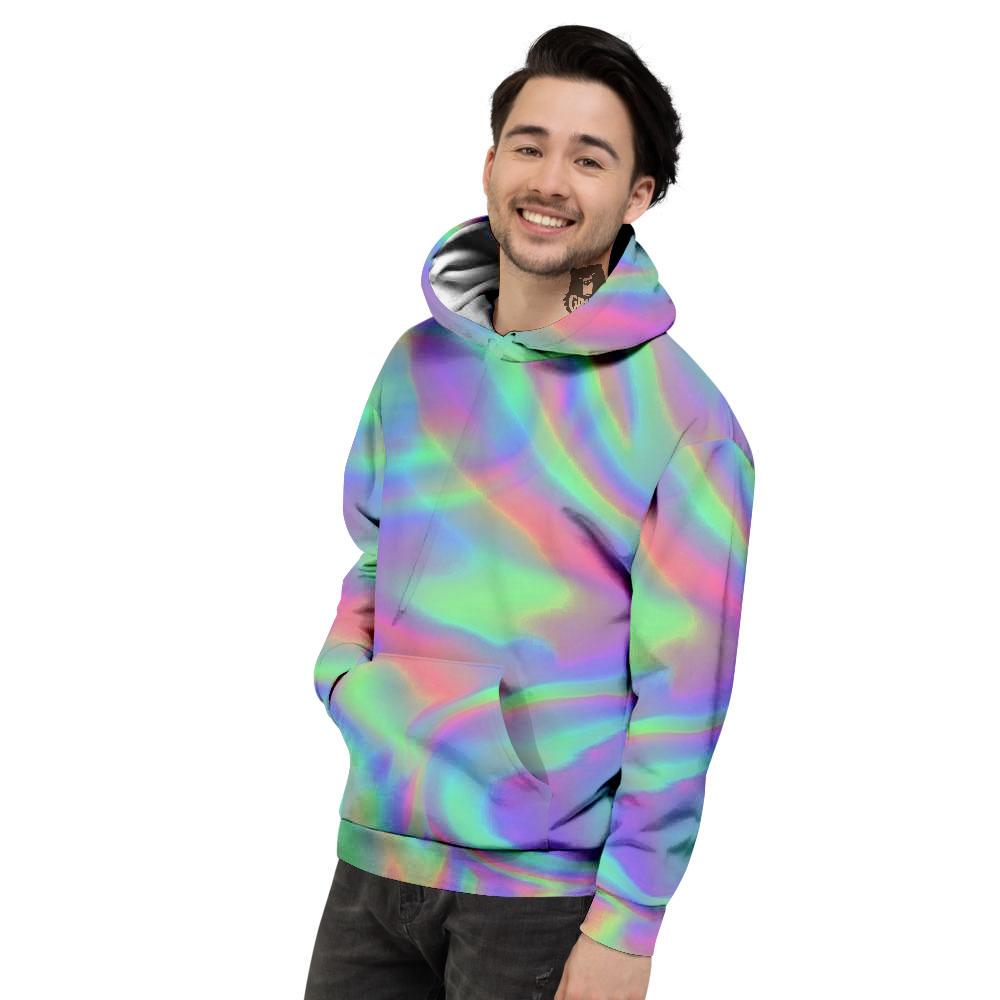 Trippy Psychedelic Holographic Print Men's Hoodie-grizzshop