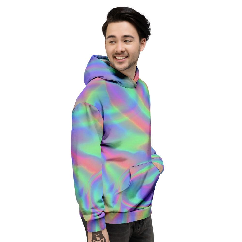 Trippy Psychedelic Holographic Print Men's Hoodie-grizzshop