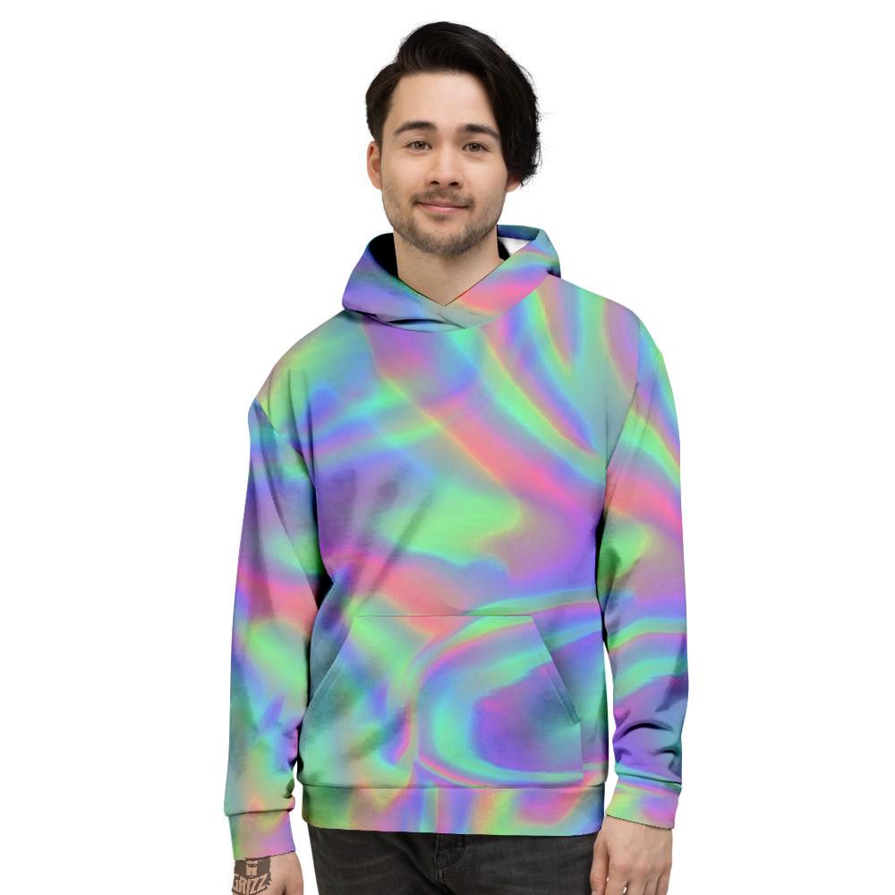 Trippy Psychedelic Holographic Print Men's Hoodie-grizzshop