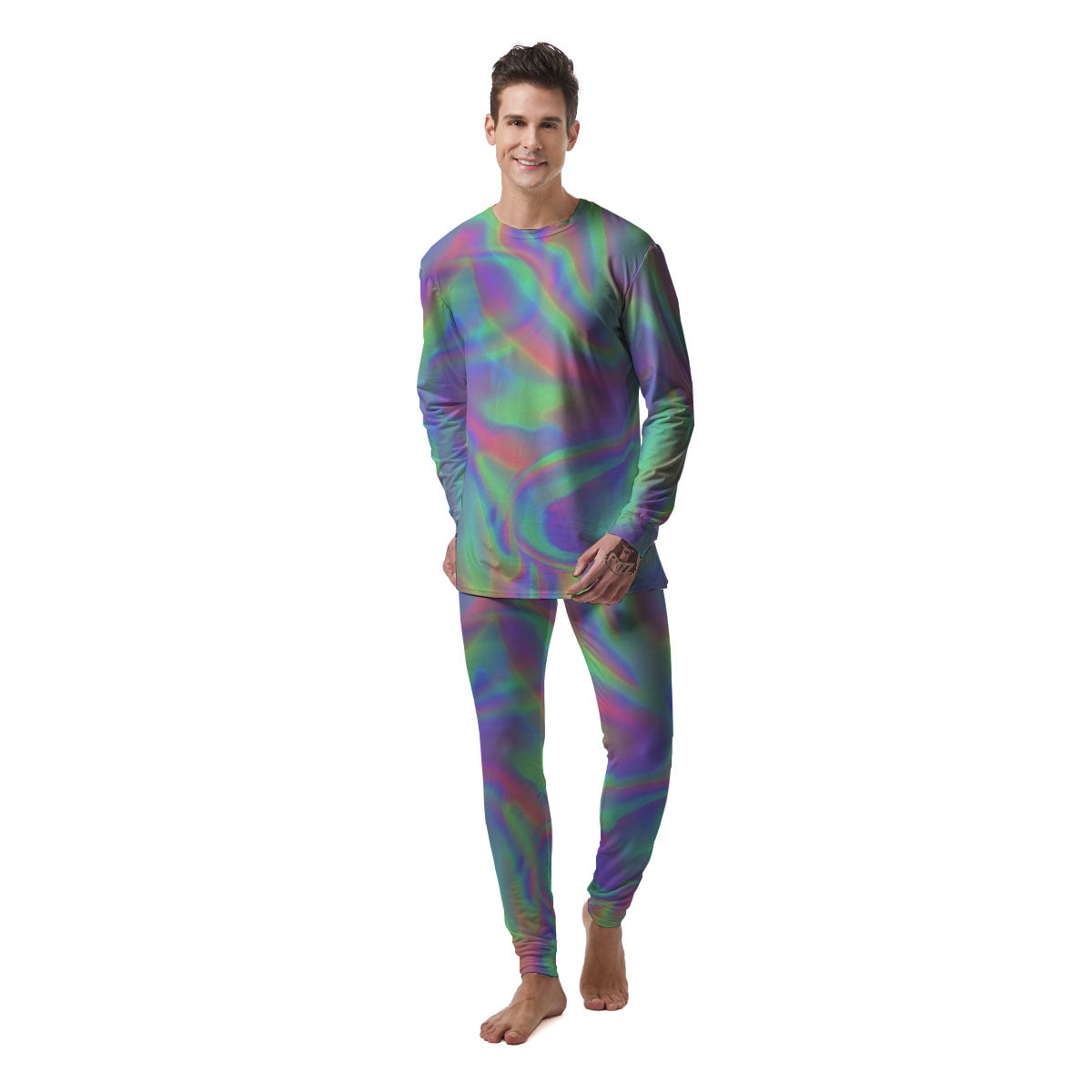 Trippy Psychedelic Holographic Print Men's Pajamas-grizzshop