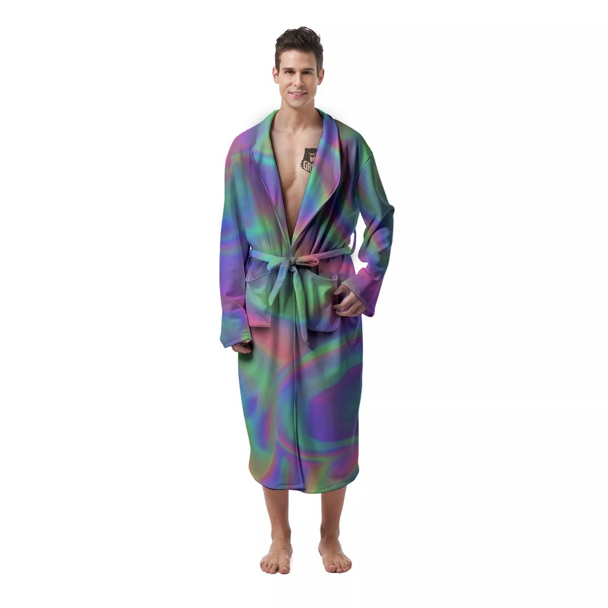 Trippy Psychedelic Holographic Print Men's Robe-grizzshop