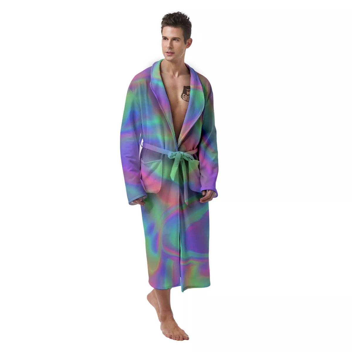 Trippy Psychedelic Holographic Print Men's Robe-grizzshop