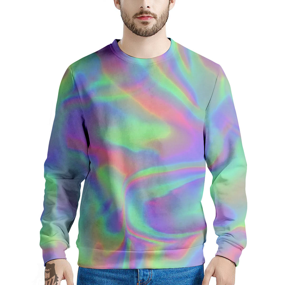 Trippy Psychedelic Holographic Print Men's Sweatshirt-grizzshop