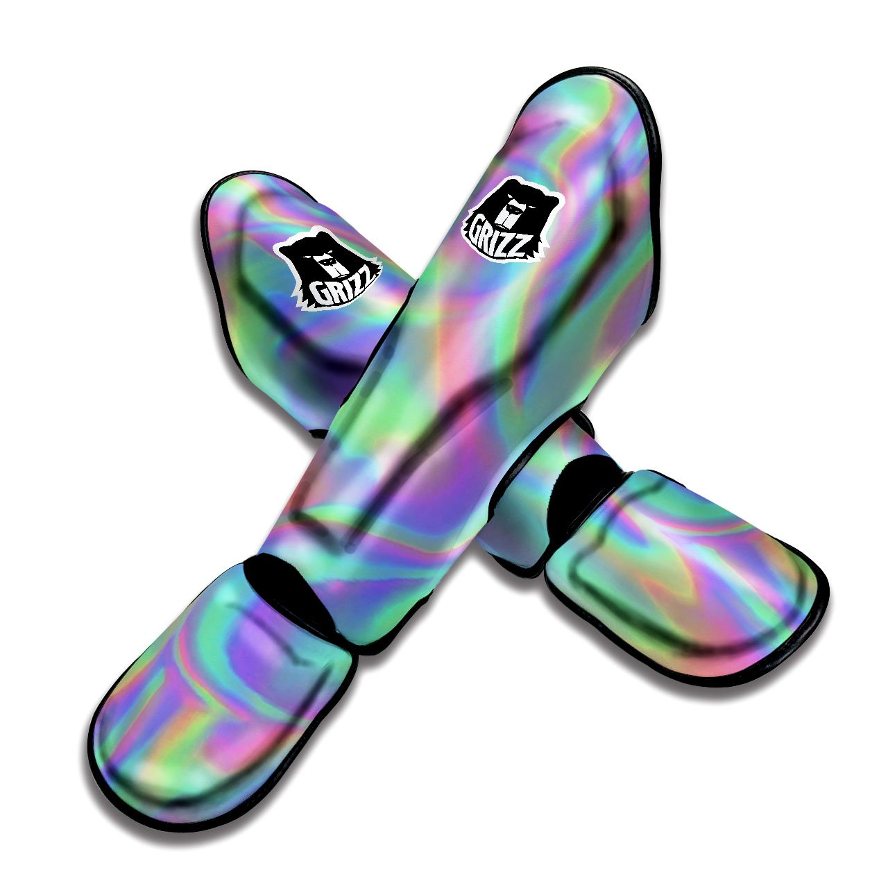 Trippy Psychedelic Holographic Print Muay Thai Shin Guards-grizzshop