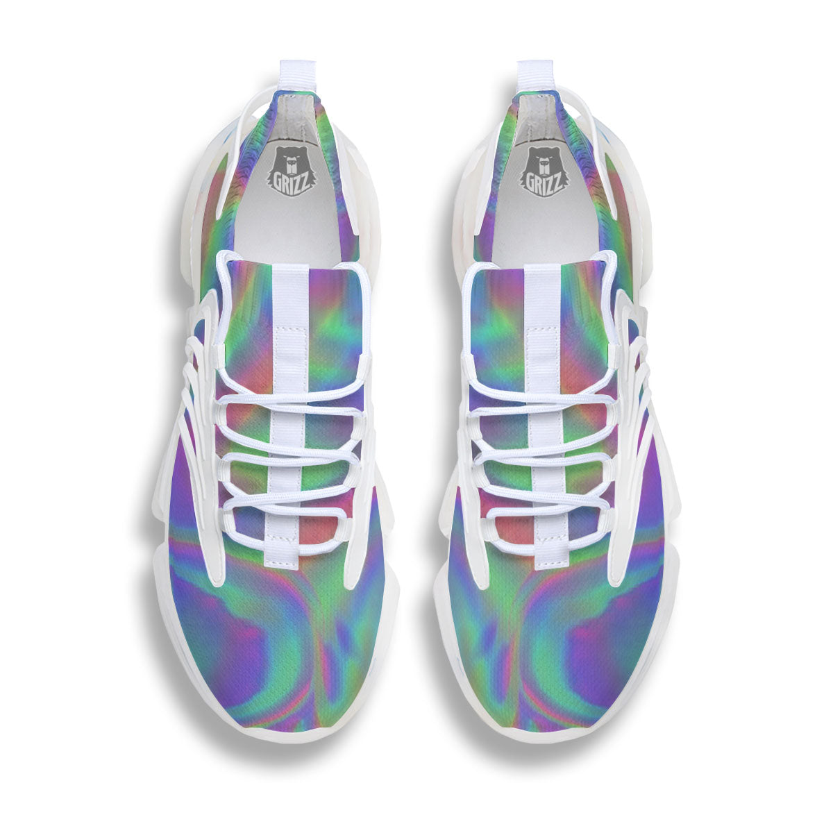Trippy Psychedelic Holographic Print White Gym Shoes-grizzshop