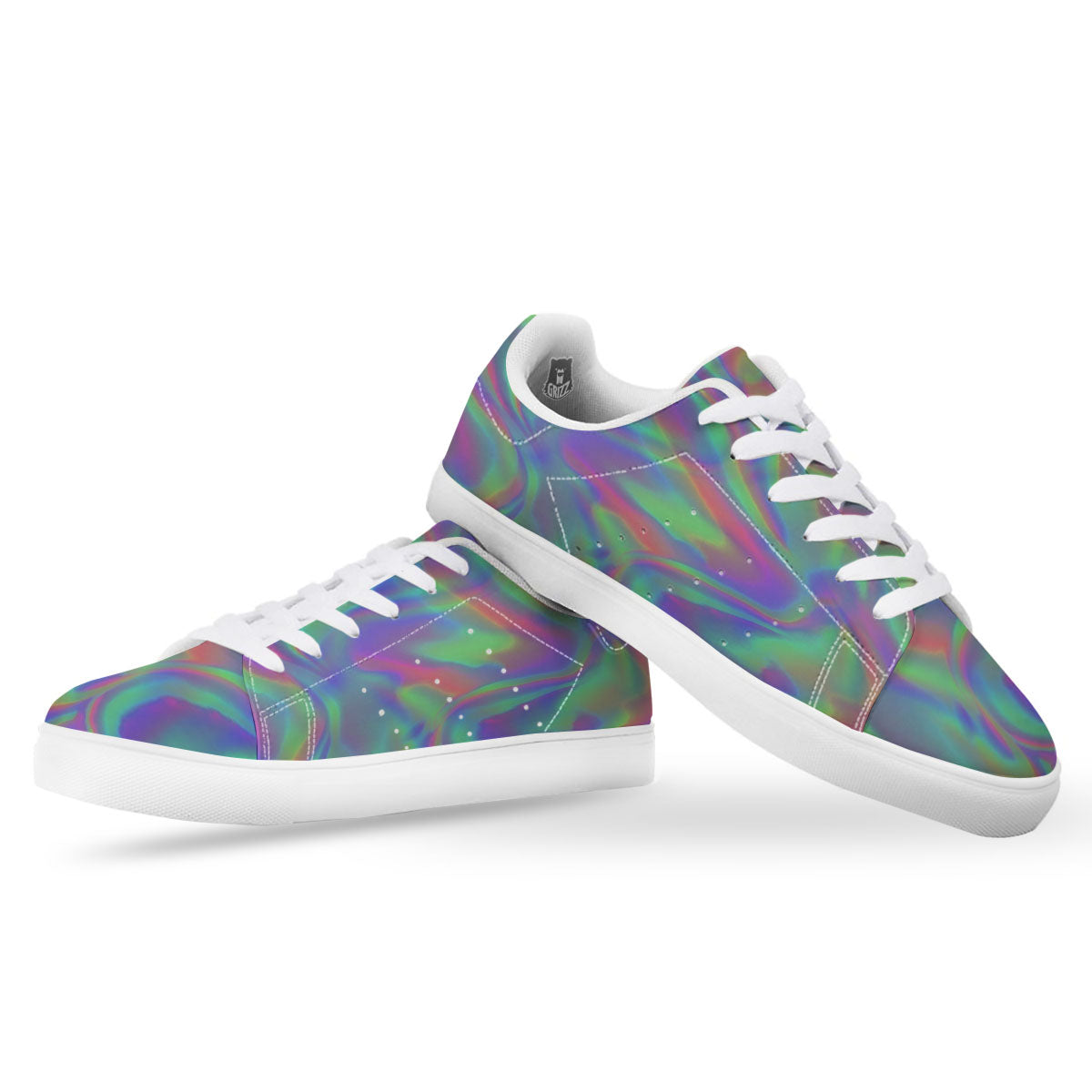 Trippy Psychedelic Holographic Print White Low Top Sneakers-grizzshop