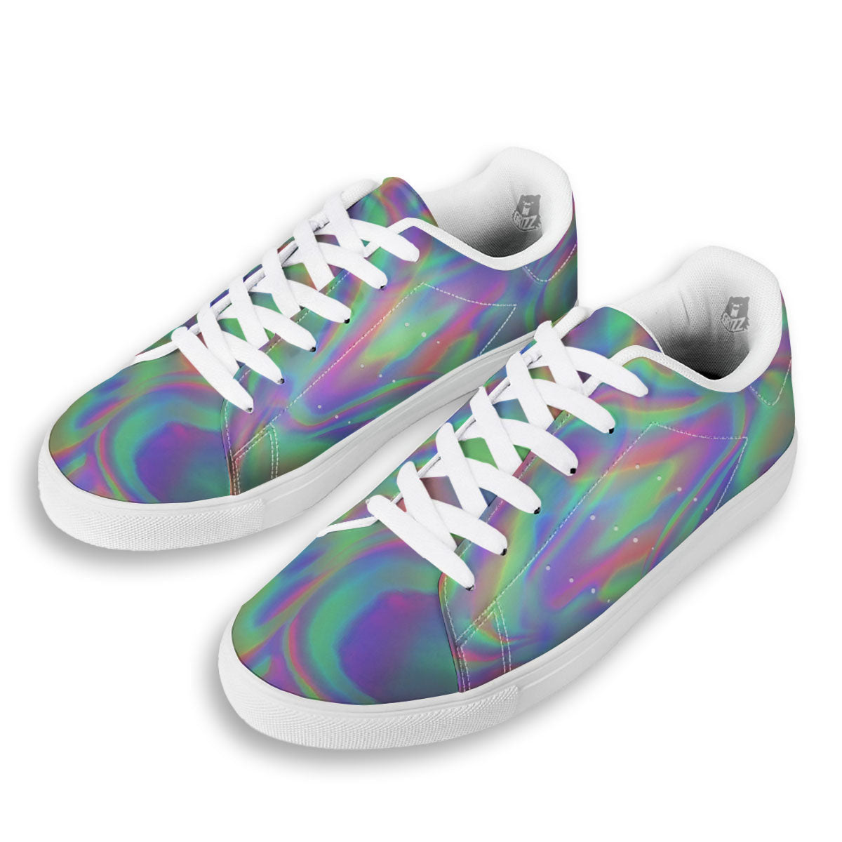 Trippy Psychedelic Holographic Print White Low Top Sneakers-grizzshop