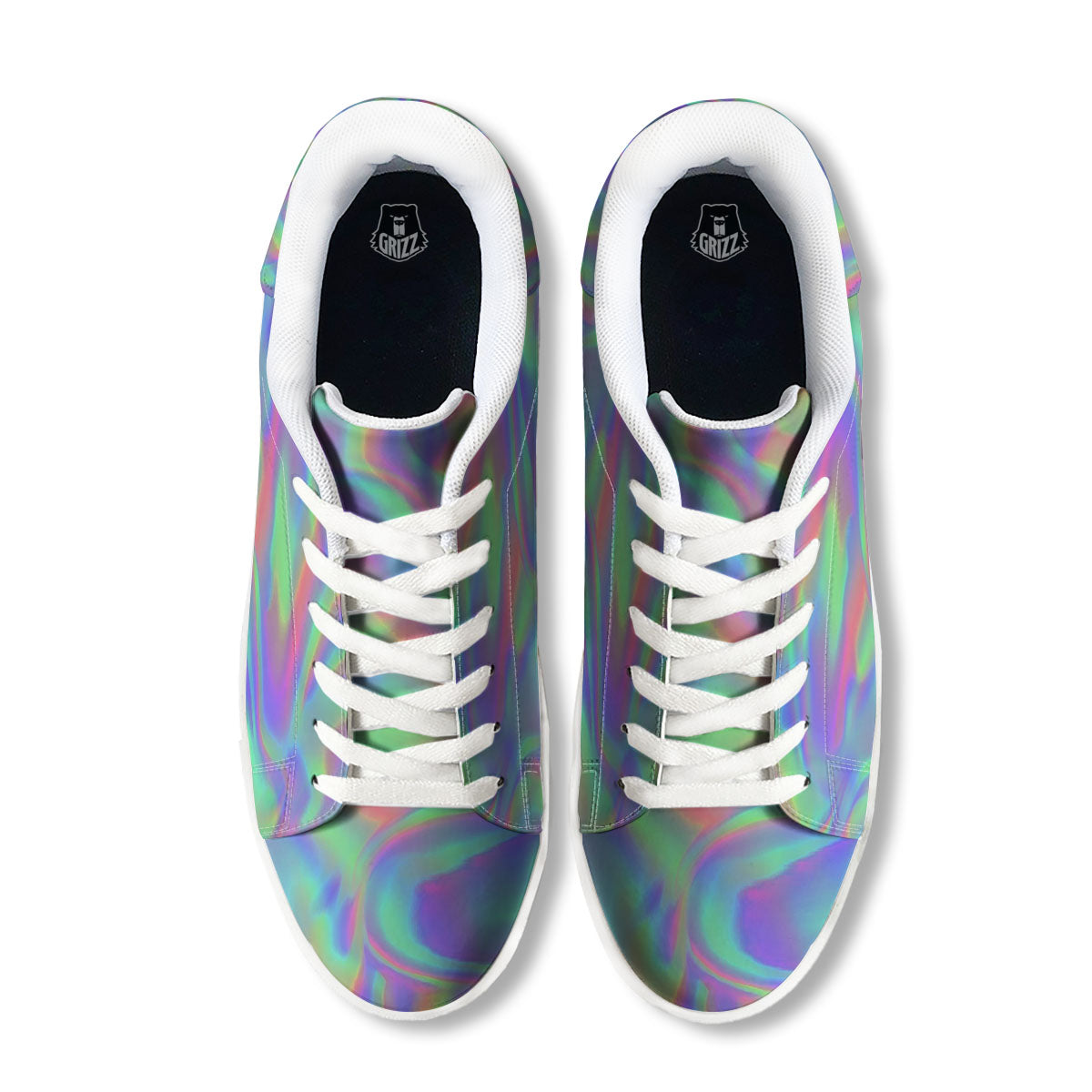 Trippy Psychedelic Holographic Print White Low Top Sneakers-grizzshop